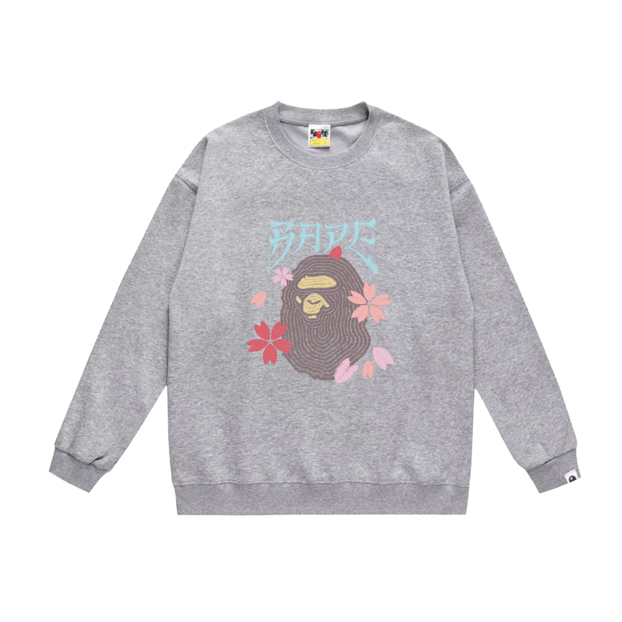 P150 model number SC536# terry 75 plus velvet 80 (top version) BAPE ape head cherry blossom cartoon print round neck sweatshirt Made of 350g large terry (drop shoulder large version) fabric, soft texture and no pilling Imported environmentally friendly printing glue The pattern is bright and three-dimensional Quality 💥Same style for men and women The upper body is trendy Color: black white gray Size: S M L XL XXL