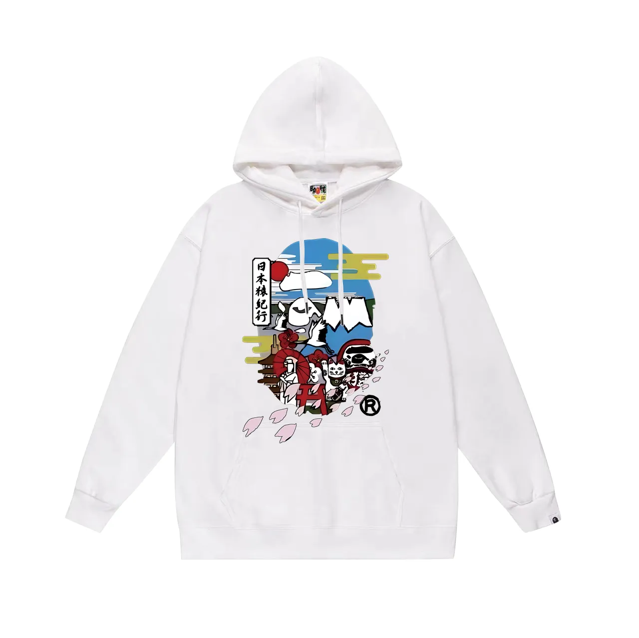P160 model number SC765# terry 80 plus velvet 90 (top version) BAPE Japan Monkey Journey Monkey Money Cat Printed Hooded Sweater Made of 380g large terry (drop shoulder large version) fabric, soft and non-pilling, imported environmentally friendly printing glue, bright and three-dimensional pattern, quality 💥Same style for men and women. The upper body is trendy. Color: Black White Gray Size: S M L XL XXL