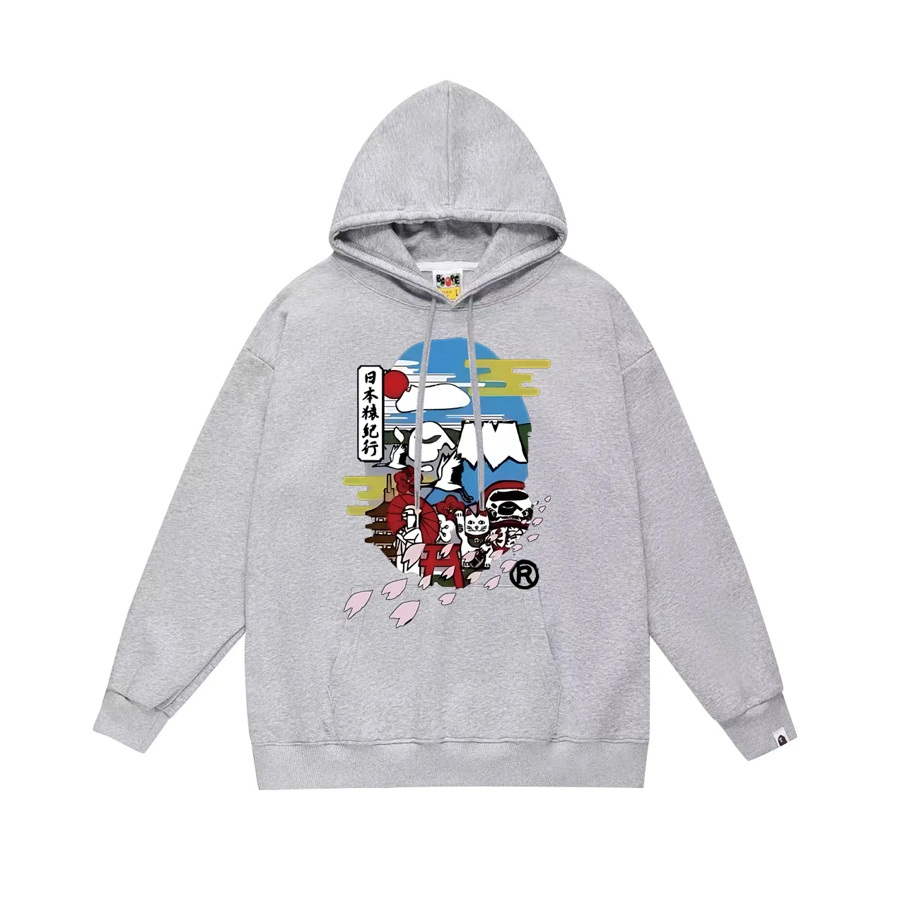 P160 model number SC765# terry 80 plus velvet 90 (top version) BAPE Japan Monkey Journey Monkey Money Cat Printed Hooded Sweater Made of 380g large terry (drop shoulder large version) fabric, soft and non-pilling, imported environmentally friendly printing glue, bright and three-dimensional pattern, quality 💥Same style for men and women. The upper body is trendy. Color: Black White Gray Size: S M L XL XXL