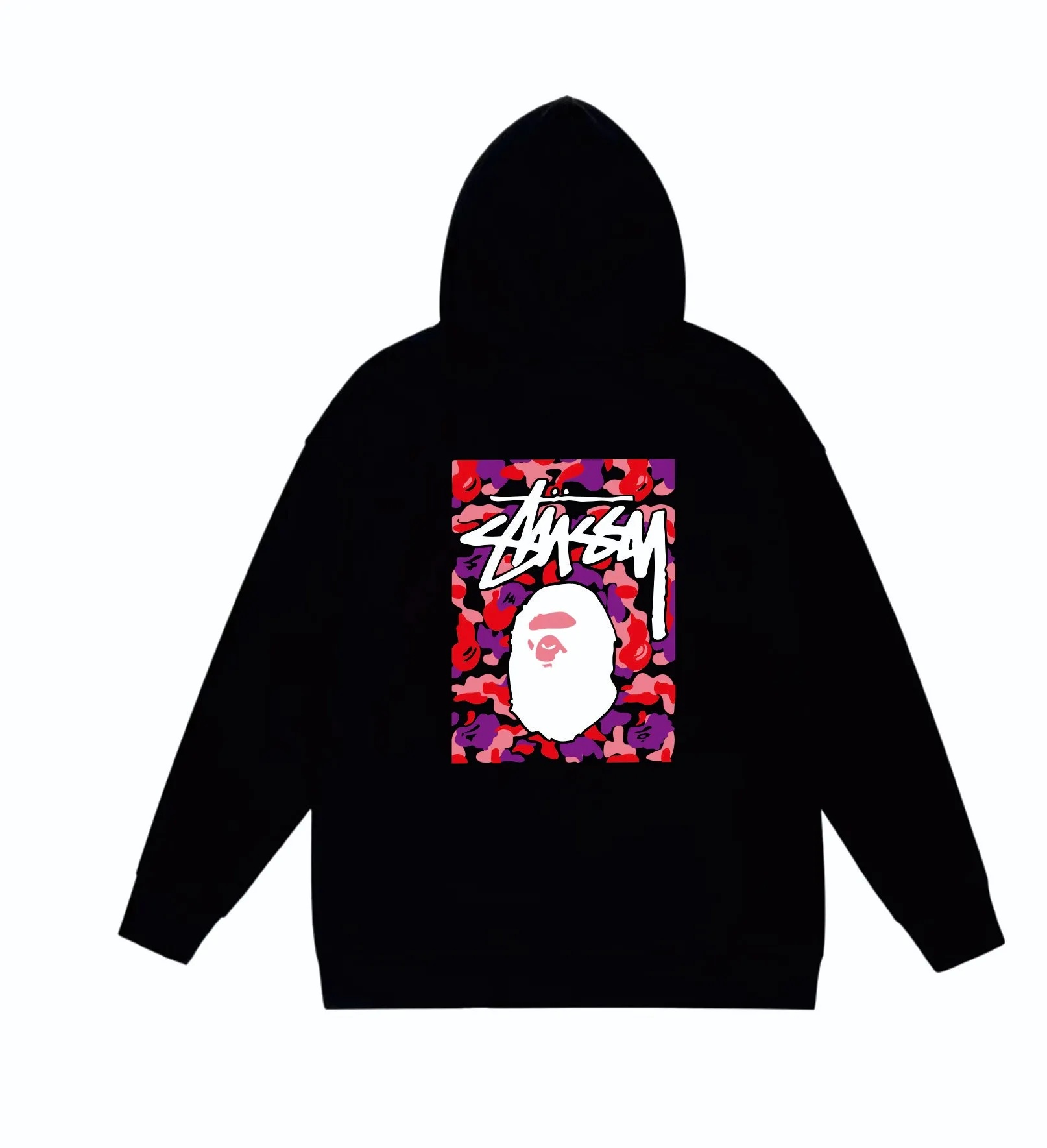 P160 model number SC803# terry 80 plus velvet 90 (top version) BAPE×STUSSY co-branded Stussy letter printed hooded sweatshirt Made of 380g large terry (drop shoulder large version) fabric, soft and non-pilling texture, imported environmentally friendly printing glue, bright and three-dimensional pattern, quality 💥Same style for men and women. The upper body is trendy. Color: black red and white white red white gray red white black red black white red black gray red black Size: S M L XL XXL
