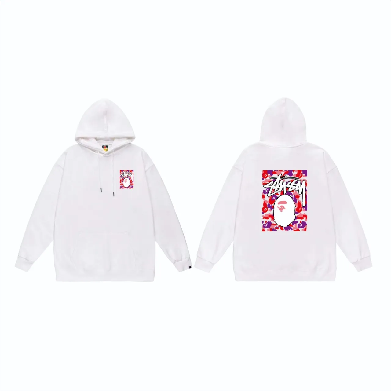 P160 model number SC803# terry 80 plus velvet 90 (top version) BAPE×STUSSY co-branded Stussy letter printed hooded sweatshirt Made of 380g large terry (drop shoulder large version) fabric, soft and non-pilling texture, imported environmentally friendly printing glue, bright and three-dimensional pattern, quality 💥Same style for men and women. The upper body is trendy. Color: black red and white white red white gray red white black red black white red black gray red black Size: S M L XL XXL
