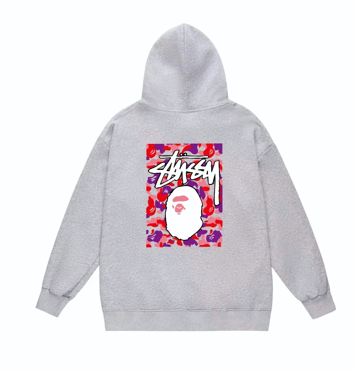 P160 model number SC803# terry 80 plus velvet 90 (top version) BAPE×STUSSY co-branded Stussy letter printed hooded sweatshirt Made of 380g large terry (drop shoulder large version) fabric, soft and non-pilling texture, imported environmentally friendly printing glue, bright and three-dimensional pattern, quality 💥Same style for men and women. The upper body is trendy. Color: black red and white white red white gray red white black red black white red black gray red black Size: S M L XL XXL