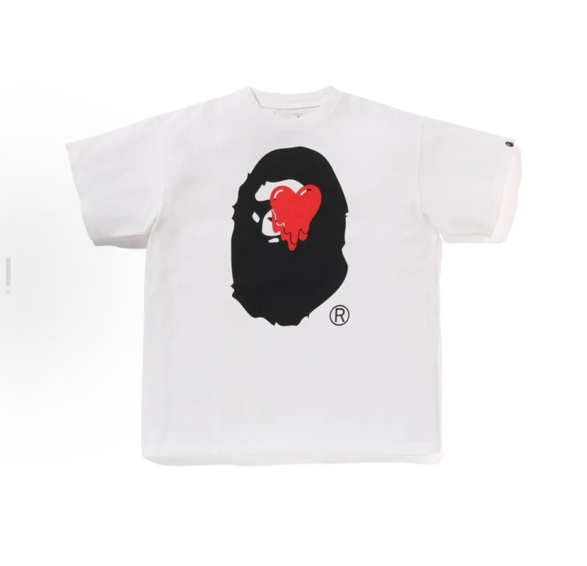 P110 001061 BAPE x Emotionally Unavailable joint model SS25 heart-shaped ape pattern letter printed cuff logo short-sleeved T-shirt, same style for men and women, size smlxlxxl, black and white