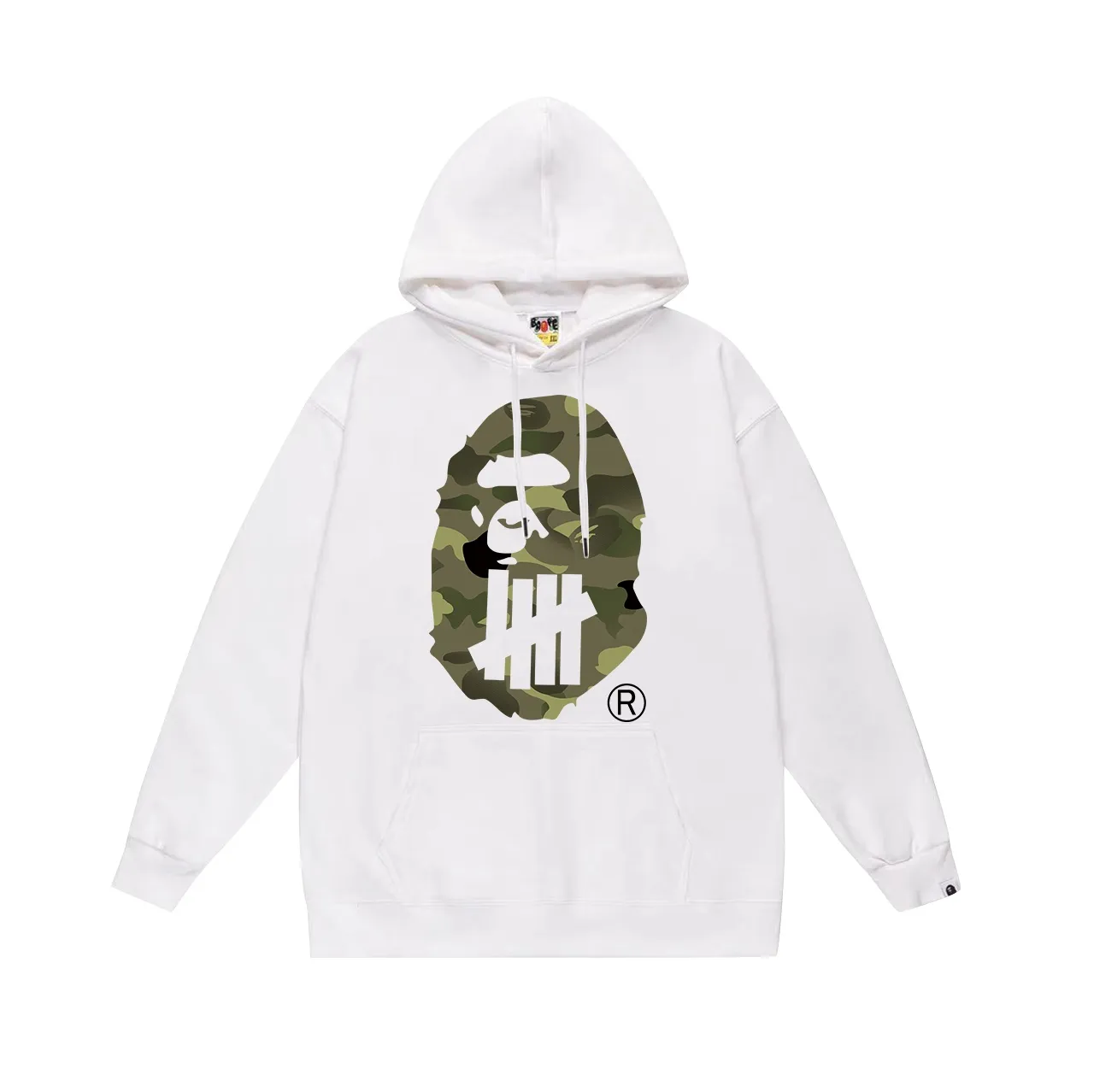 Model No. SC622#terry p160 plus velvet p180💰(top version) BAPE✖️UNDFATED co-branded green camouflage great ape letter printed hooded sweatshirt. Made of 380g large terry 430g silver fox velvet (drop shoulder large version) fabric. The texture is soft and non-pilling. Imported environmentally friendly printing glue. The pattern is bright and three-dimensional. Quality💥Same style for men and women. The upper body is trendy. Color: black white gray Size: S M L XL XXL