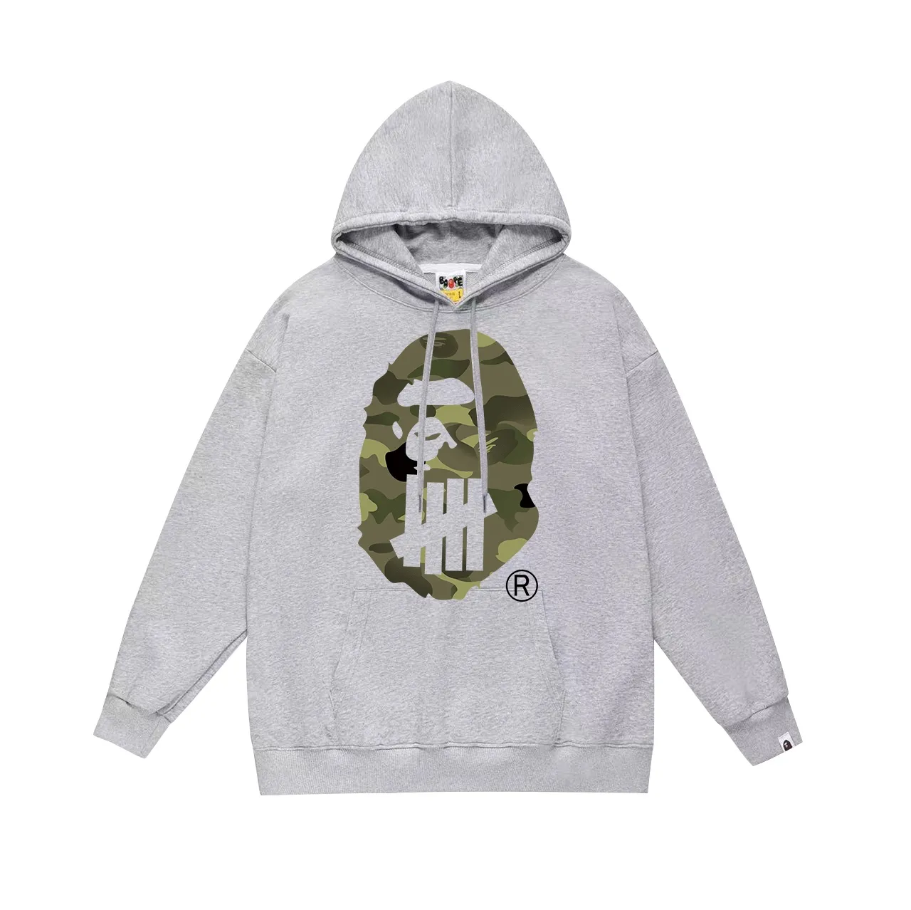 Model No. SC622#terry p160 plus velvet p180💰(top version) BAPE✖️UNDFATED co-branded green camouflage great ape letter printed hooded sweatshirt. Made of 380g large terry 430g silver fox velvet (drop shoulder large version) fabric. The texture is soft and non-pilling. Imported environmentally friendly printing glue. The pattern is bright and three-dimensional. Quality💥Same style for men and women. The upper body is trendy. Color: black white gray Size: S M L XL XXL