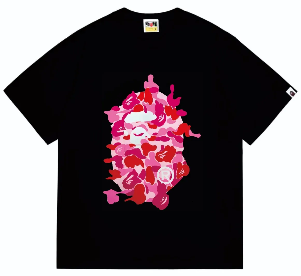 SC246#p110💰 (Top version) BAPE ABC CAMO REBUILD BIG APE HEAD TEE restructured ape-man big head printed short-sleeved T-shirt Made of 260 grams of high-quality high-weave pure cotton fabric, double yarn combed, soft texture without pilling, imported environmentally friendly printing glue, bright and three-dimensional pattern, quality 💥Same style for men and women. The upper body is trendy. Color: black pink, white powder, black blue, white blue, black green, white green Size: S M L XL XXL