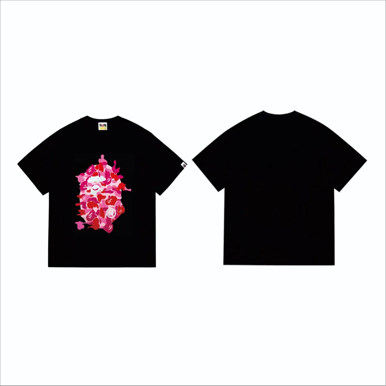 SC246#p110💰 (Top version) BAPE ABC CAMO REBUILD BIG APE HEAD TEE restructured ape-man big head printed short-sleeved T-shirt Made of 260 grams of high-quality high-weave pure cotton fabric, double yarn combed, soft texture without pilling, imported environmentally friendly printing glue, bright and three-dimensional pattern, quality 💥Same style for men and women. The upper body is trendy. Color: black pink, white powder, black blue, white blue, black green, white green Size: S M L XL XXL