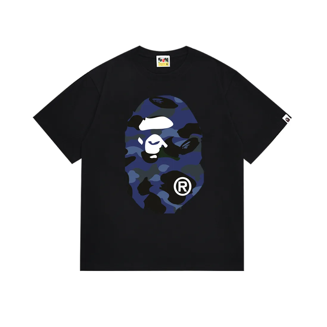 P110 SC060# (top version) BAPE double-sided camouflage ape head printed short-sleeved T-shirt Made of 260 grams of high-quality high-weave pure cotton fabric, double yarn combed, soft and non-pilling, imported environmentally friendly printing glue, bright and three-dimensional pattern, quality 💥Same style for men and women. The upper body is trendy. Color: black and blue, white and blue, size: S M L XL XXL
