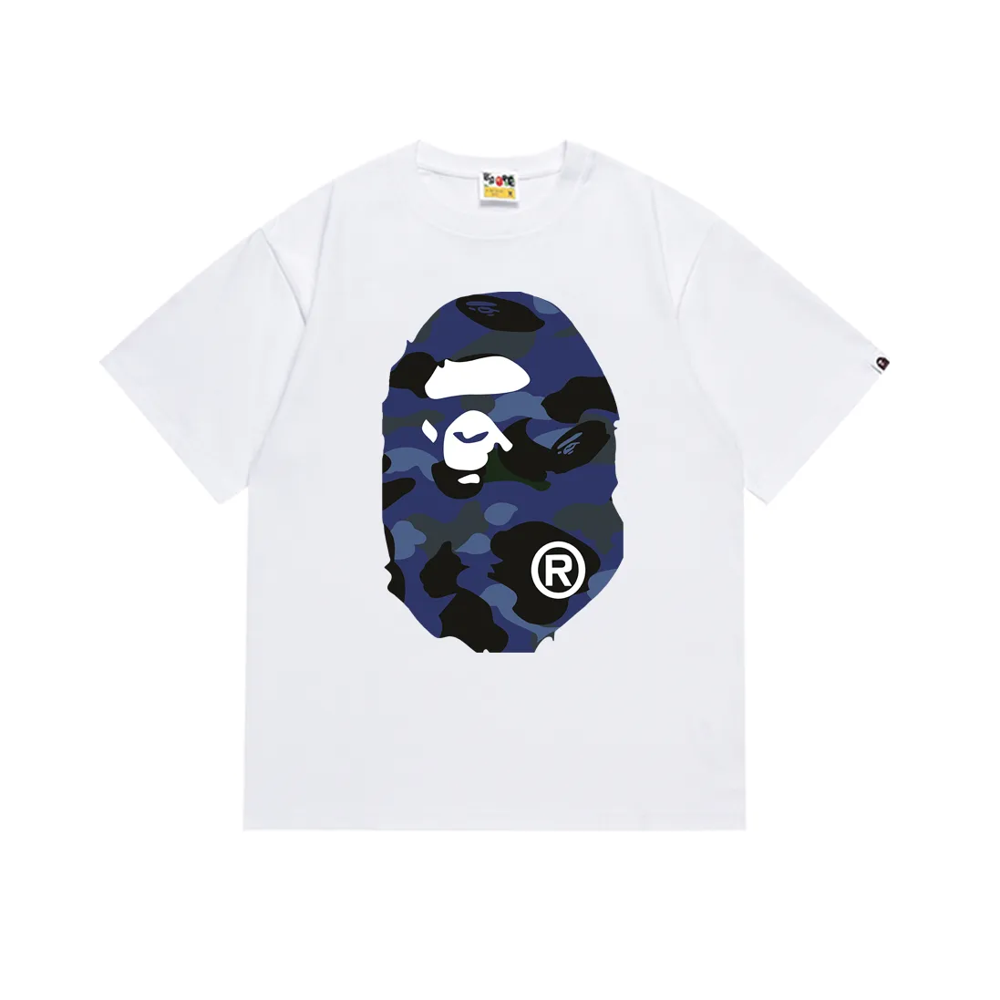 P110 SC060# (top version) BAPE double-sided camouflage ape head printed short-sleeved T-shirt Made of 260 grams of high-quality high-weave pure cotton fabric, double yarn combed, soft and non-pilling, imported environmentally friendly printing glue, bright and three-dimensional pattern, quality 💥Same style for men and women. The upper body is trendy. Color: black and blue, white and blue, size: S M L XL XXL