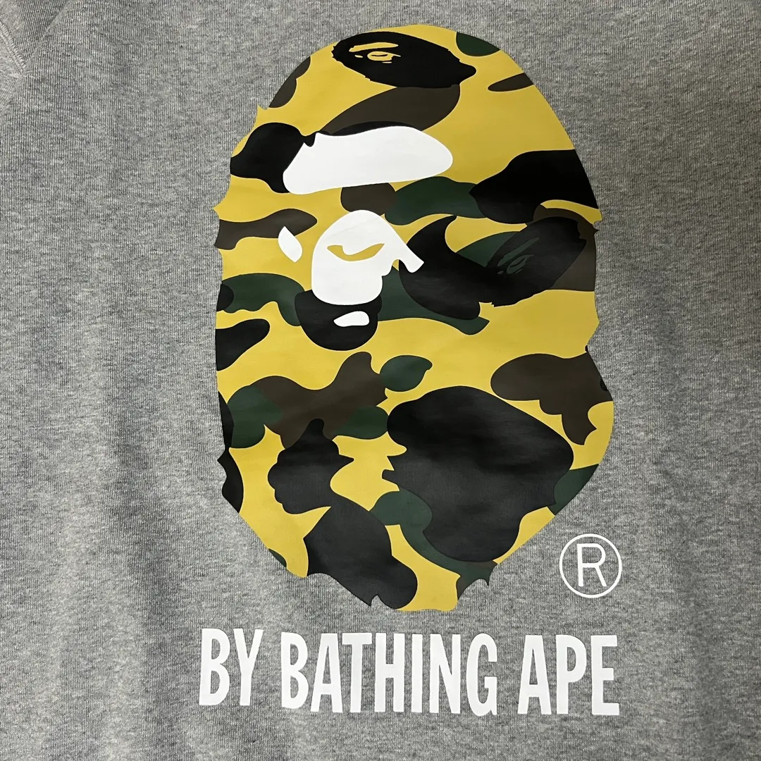 💰250 BAPE camouflage ape head letter print round neck sweatshirt Customized fabric high quality 420g pure cotton weight Couple model: S-XXL [black gray]