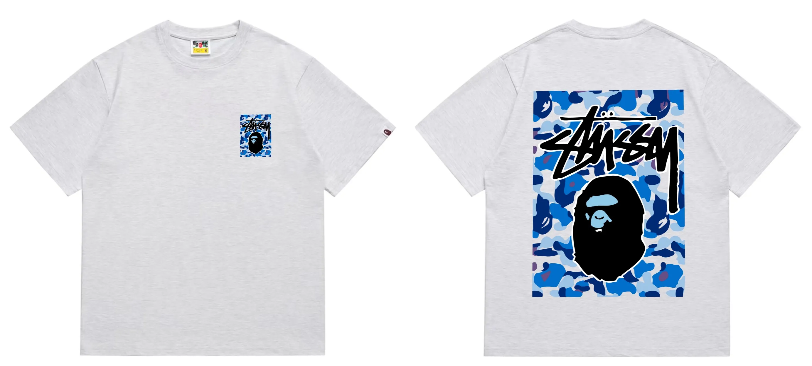 SC203#p110💰 (Top version) BAPE×Stussy co-branded Stussy letter ape print T-shirt Made of 260 grams of high-quality high-weave pure cotton fabric, double yarn combed, soft texture without pilling, imported environmentally friendly printing glue, bright and three-dimensional pattern, quality 💥Same style for men and women, the upper body is fashionable Color: black, blue and white, white, blue and white, pink, blue and white, gray, blue and white, red, blue and white, black, blue and black, white, blue and black Pink blue black Gray blue black Red blue black Size: S M L XL XXL