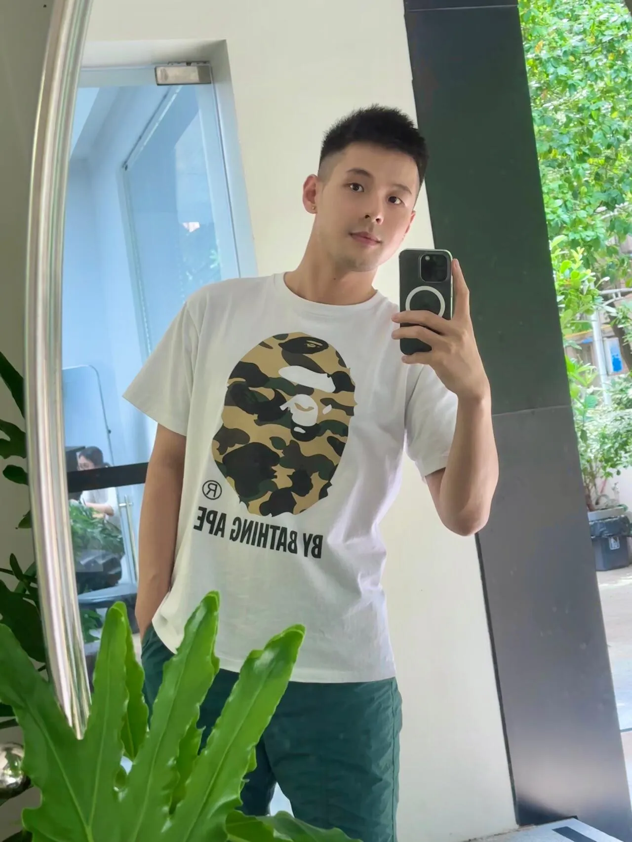 💰140 BAPE classic great ape print camouflage work ZP version 280g weight linen cotton fabric Couple style: S-XXL [black green white green black yellow white yellow]