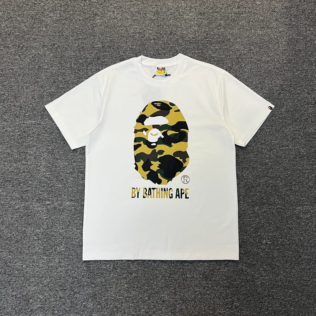 💰140 BAPE classic great ape print camouflage work ZP version 280g weight linen cotton fabric Couple style: S-XXL [black green white green black yellow white yellow]