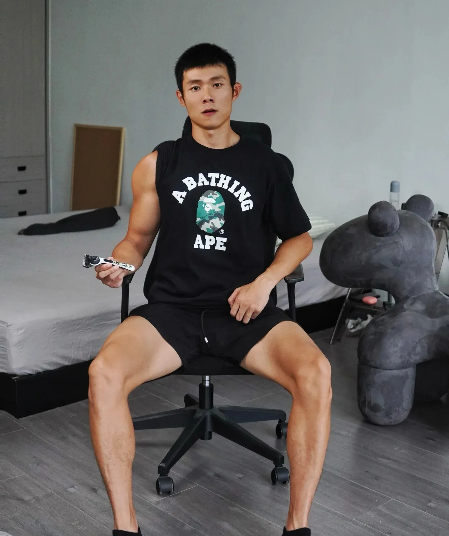 P110 001174 BAPE SS23 WOODLAND CAMO woodland camouflage series camouflage ape print short-sleeved T-shirt, same style for men and women, size smlxlxxl, black and white