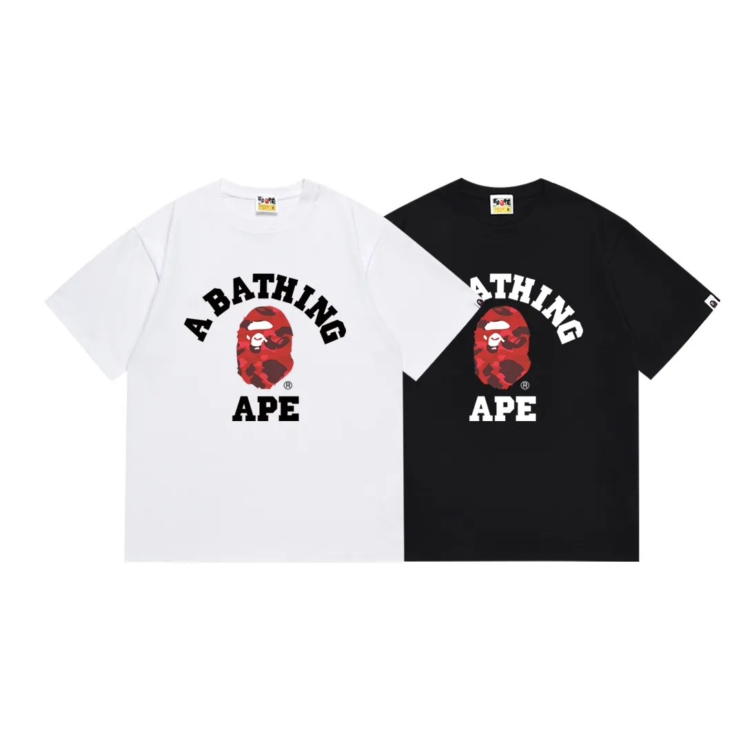SC153#p110💰 (top version) BAPE classic monogram ape head pattern short-sleeved T-shirt. Made of 260 grams of high-quality high-weave pure cotton fabric. Double yarn combed. Soft texture and no pilling. Imported environmentally friendly printing glue. Bright and three-dimensional pattern. Quality. Same style for men and women. The upper body is trendy. Color: black white. Size: S M L XL XXL