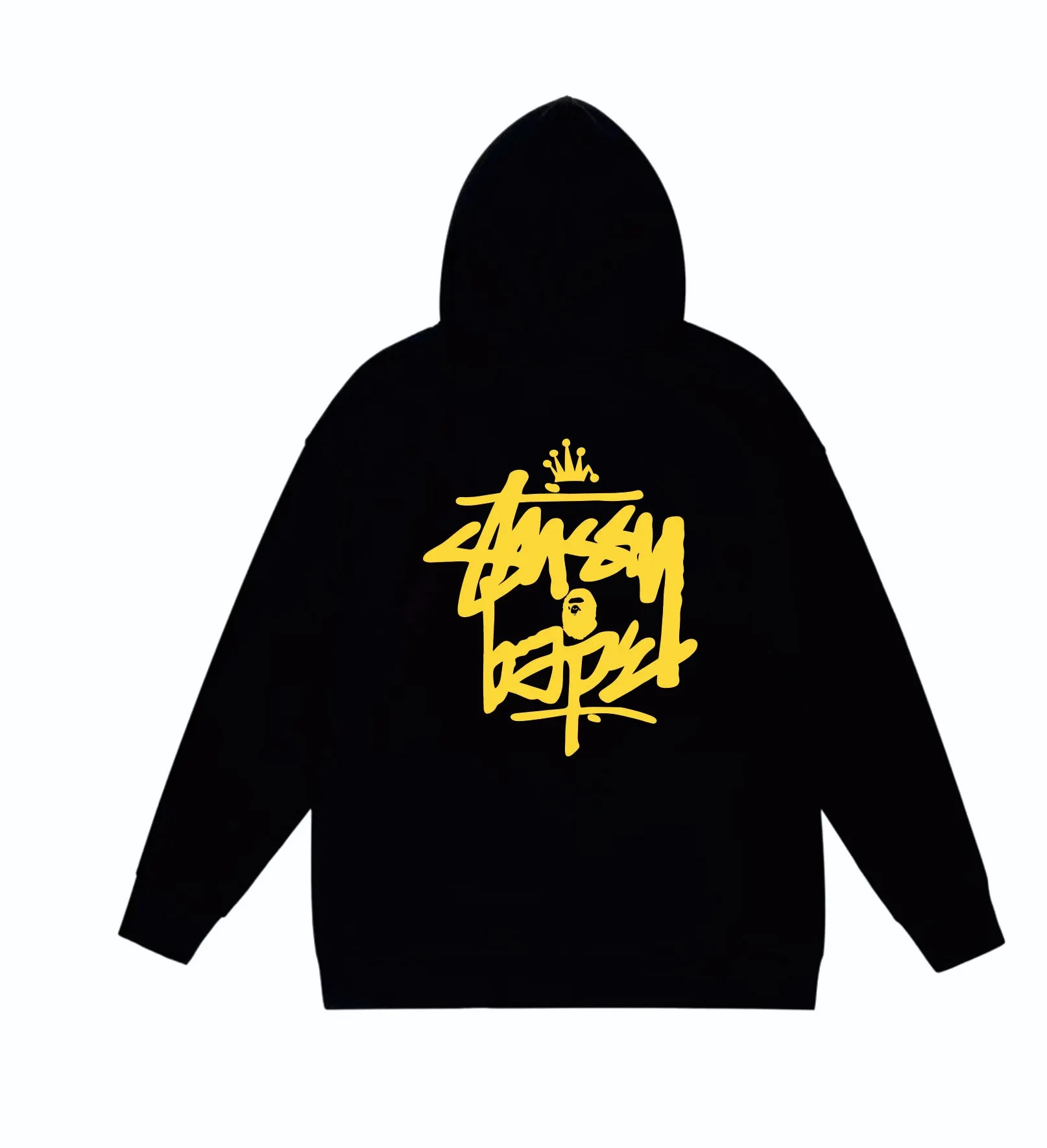 P160 model number SC808# terry 80 plus velvet 90 (top version) BAPE×STUSSY co-branded Stussy letter printed hooded sweatshirt. Made of 380g large terry (drop shoulder large version) fabric, soft texture and no pilling. Imported environmentally friendly printing glue. Bright and three-dimensional pattern. Quality💥Same style for men and women. The upper body is trendy. Color: black and white, white and black, gray and black, black and yellow, white and yellow, gray and yellow, black and red, white and red. Gray red Size: S M L XL XXL