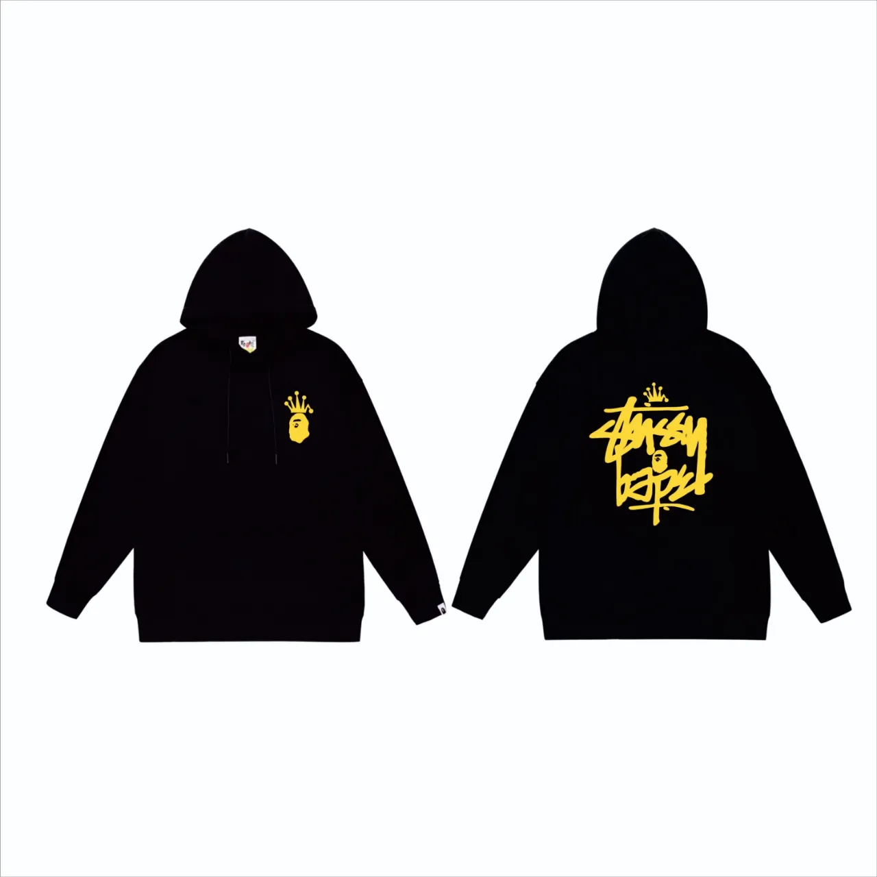 P160 model number SC808# terry 80 plus velvet 90 (top version) BAPE×STUSSY co-branded Stussy letter printed hooded sweatshirt. Made of 380g large terry (drop shoulder large version) fabric, soft texture and no pilling. Imported environmentally friendly printing glue. Bright and three-dimensional pattern. Quality💥Same style for men and women. The upper body is trendy. Color: black and white, white and black, gray and black, black and yellow, white and yellow, gray and yellow, black and red, white and red. Gray red Size: S M L XL XXL