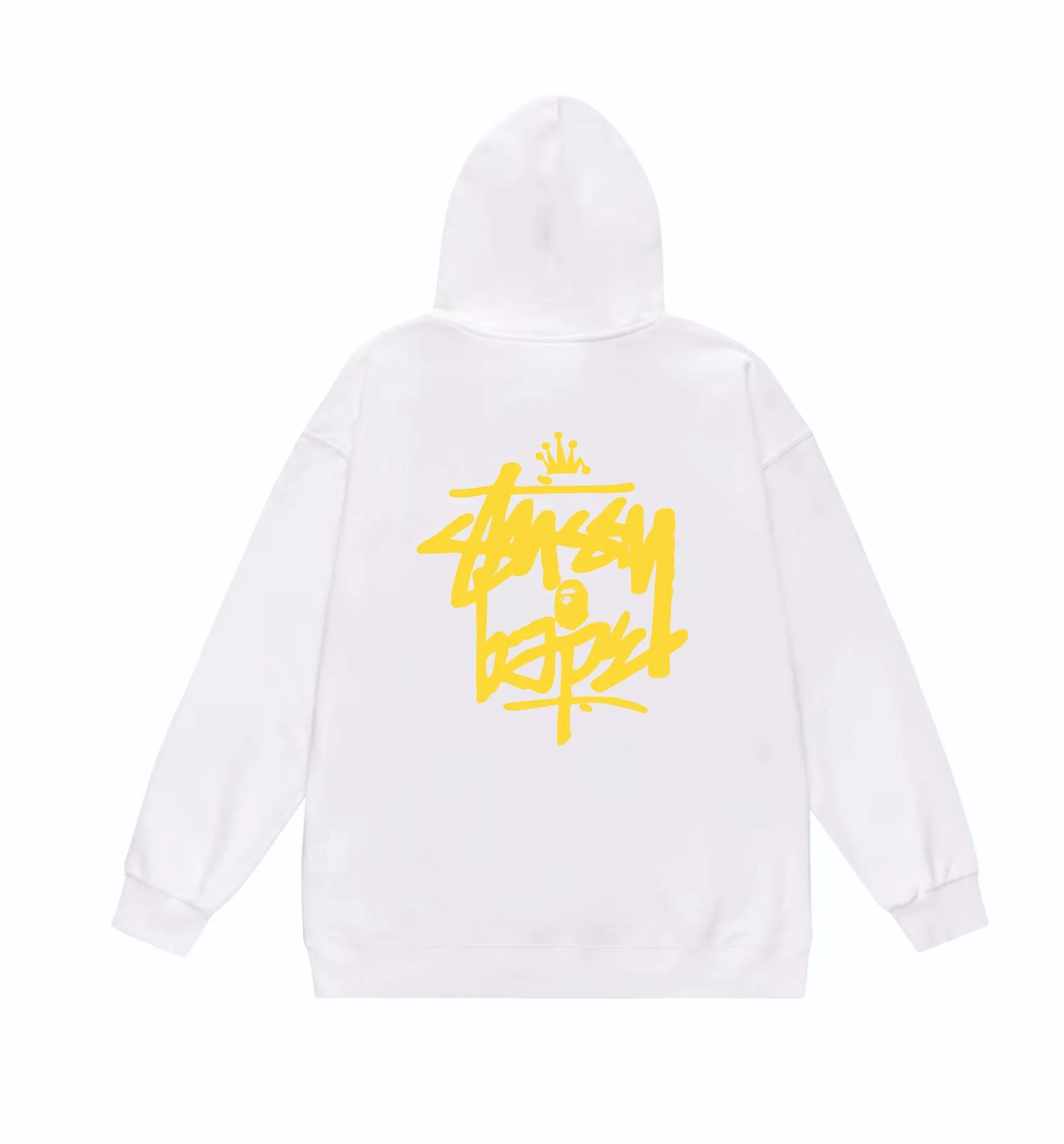 P160 model number SC808# terry 80 plus velvet 90 (top version) BAPE×STUSSY co-branded Stussy letter printed hooded sweatshirt. Made of 380g large terry (drop shoulder large version) fabric, soft texture and no pilling. Imported environmentally friendly printing glue. Bright and three-dimensional pattern. Quality💥Same style for men and women. The upper body is trendy. Color: black and white, white and black, gray and black, black and yellow, white and yellow, gray and yellow, black and red, white and red. Gray red Size: S M L XL XXL