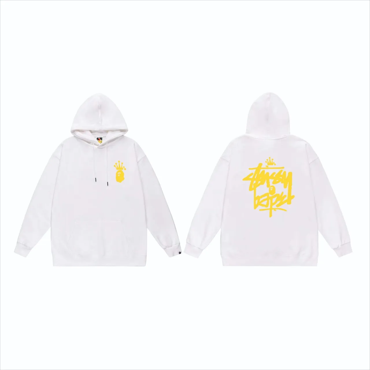 P160 model number SC808# terry 80 plus velvet 90 (top version) BAPE×STUSSY co-branded Stussy letter printed hooded sweatshirt. Made of 380g large terry (drop shoulder large version) fabric, soft texture and no pilling. Imported environmentally friendly printing glue. Bright and three-dimensional pattern. Quality💥Same style for men and women. The upper body is trendy. Color: black and white, white and black, gray and black, black and yellow, white and yellow, gray and yellow, black and red, white and red. Gray red Size: S M L XL XXL