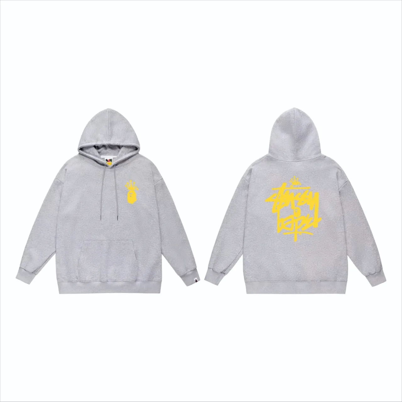 P160 model number SC808# terry 80 plus velvet 90 (top version) BAPE×STUSSY co-branded Stussy letter printed hooded sweatshirt. Made of 380g large terry (drop shoulder large version) fabric, soft texture and no pilling. Imported environmentally friendly printing glue. Bright and three-dimensional pattern. Quality💥Same style for men and women. The upper body is trendy. Color: black and white, white and black, gray and black, black and yellow, white and yellow, gray and yellow, black and red, white and red. Gray red Size: S M L XL XXL