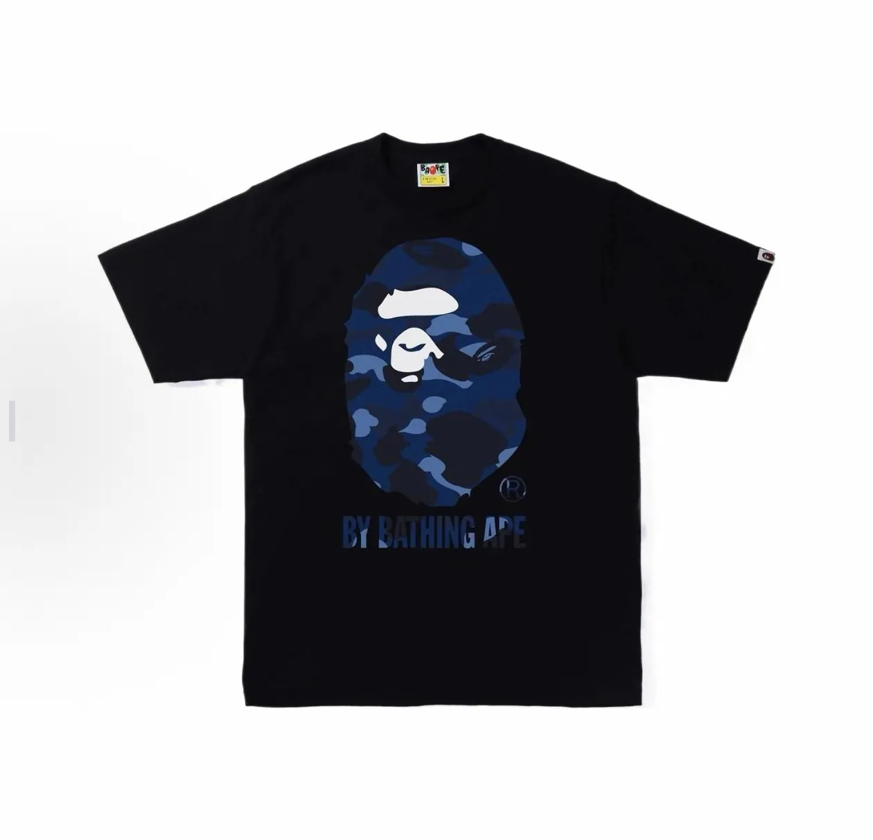 P110 001210 BAPE Color Camo By Bathing Ape Tee Ape Logo printed round neck short-sleeved T-shirt, same style for men and women, size smlxlxxl, black and blue, white and blue, black and purple, white and purple, black and red, white and red