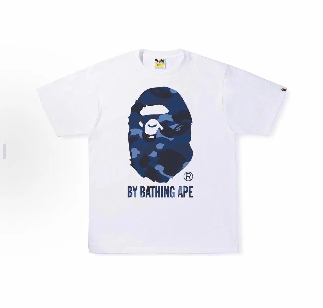 P110 001210 BAPE Color Camo By Bathing Ape Tee Ape Logo printed round neck short-sleeved T-shirt, same style for men and women, size smlxlxxl, black and blue, white and blue, black and purple, white and purple, black and red, white and red