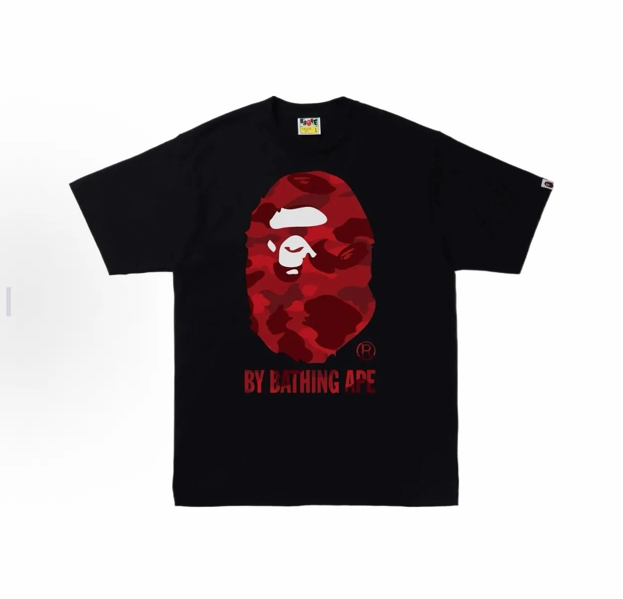 P110 001210 BAPE Color Camo By Bathing Ape Tee Ape Logo printed round neck short-sleeved T-shirt, same style for men and women, size smlxlxxl, black and blue, white and blue, black and purple, white and purple, black and red, white and red