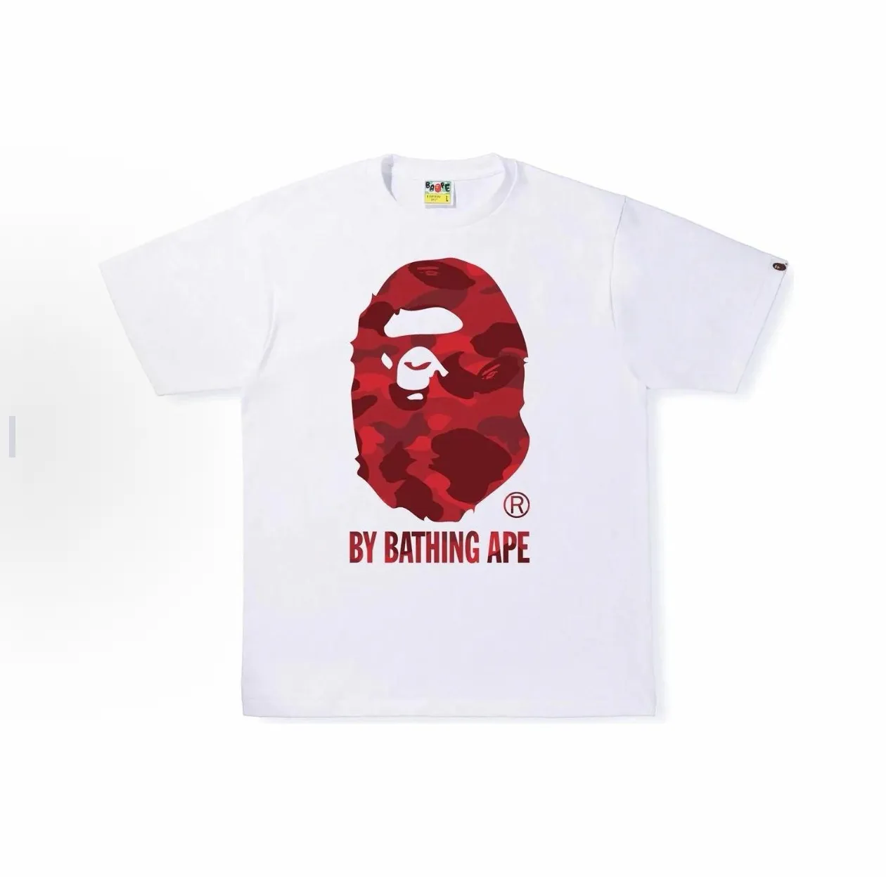 P110 001210 BAPE Color Camo By Bathing Ape Tee Ape Logo printed round neck short-sleeved T-shirt, same style for men and women, size smlxlxxl, black and blue, white and blue, black and purple, white and purple, black and red, white and red