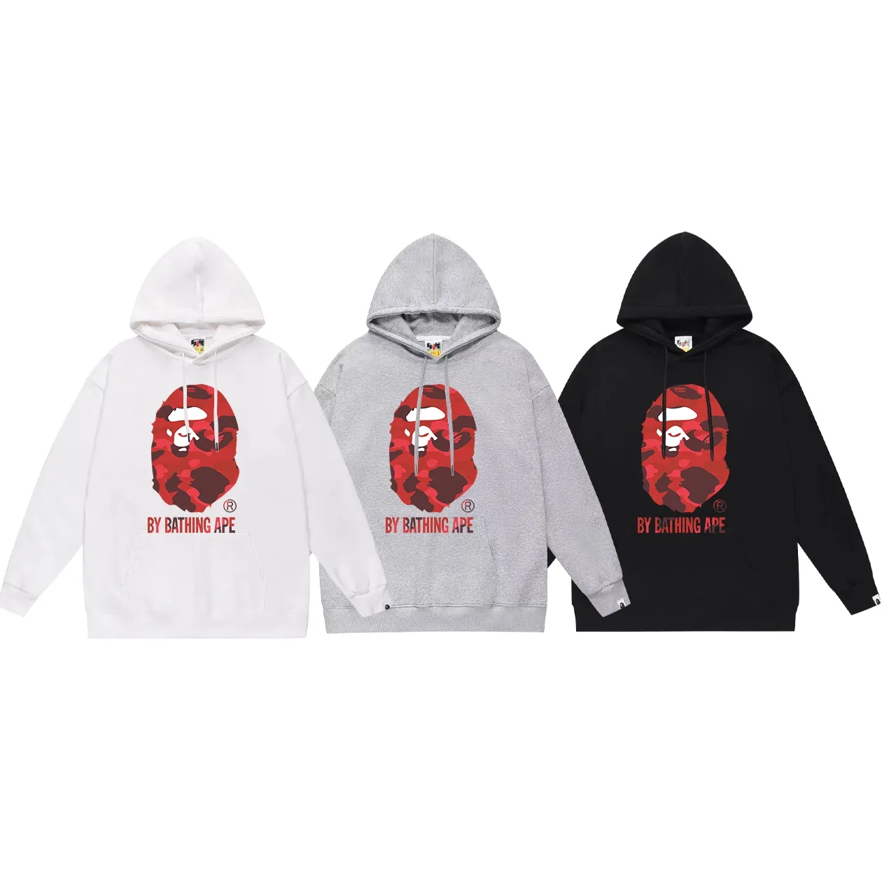 Model number SC645#terry p160 plus velvet p180💰 (top version) BAPE camouflage great ape letter print hooded sweatshirt Made of 380g large terry 430g silver fox velvet (drop shoulder large version) fabric, soft texture and no pilling Imported environmentally friendly printing glue The pattern is bright and three-dimensional Quality💥Same style for men and women The upper body is trendy Color: black red white red gray red Size: S M L XL XXL