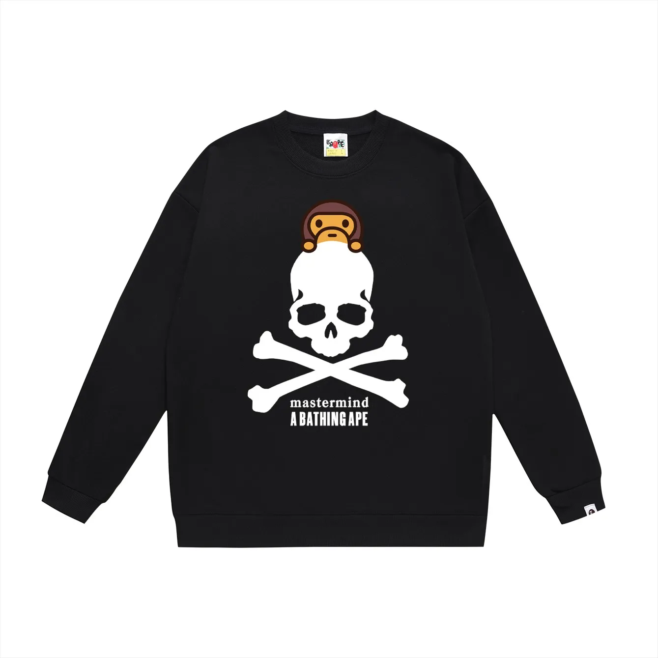 P150 model number SC477# terry 75 plus velvet 80 (top version) BAPE skull head ape monkey cartoon animation round neck sweatshirt Made of 350 grams of large terry (drop shoulder large version) fabric, soft texture and no pilling Imported environmentally friendly printing glue The pattern is bright and three-dimensional Quality 💥Same style for men and women The upper body is trendy Color: black white gray Size: S M L XL XXL