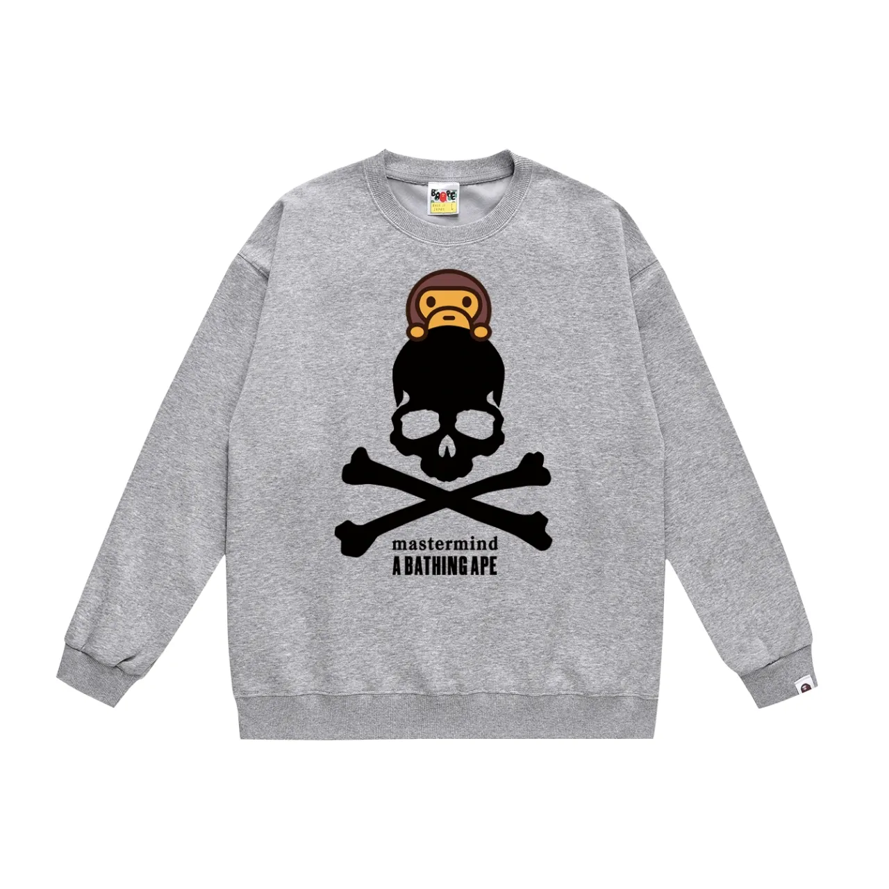 P150 model number SC477# terry 75 plus velvet 80 (top version) BAPE skull head ape monkey cartoon animation round neck sweatshirt Made of 350 grams of large terry (drop shoulder large version) fabric, soft texture and no pilling Imported environmentally friendly printing glue The pattern is bright and three-dimensional Quality 💥Same style for men and women The upper body is trendy Color: black white gray Size: S M L XL XXL