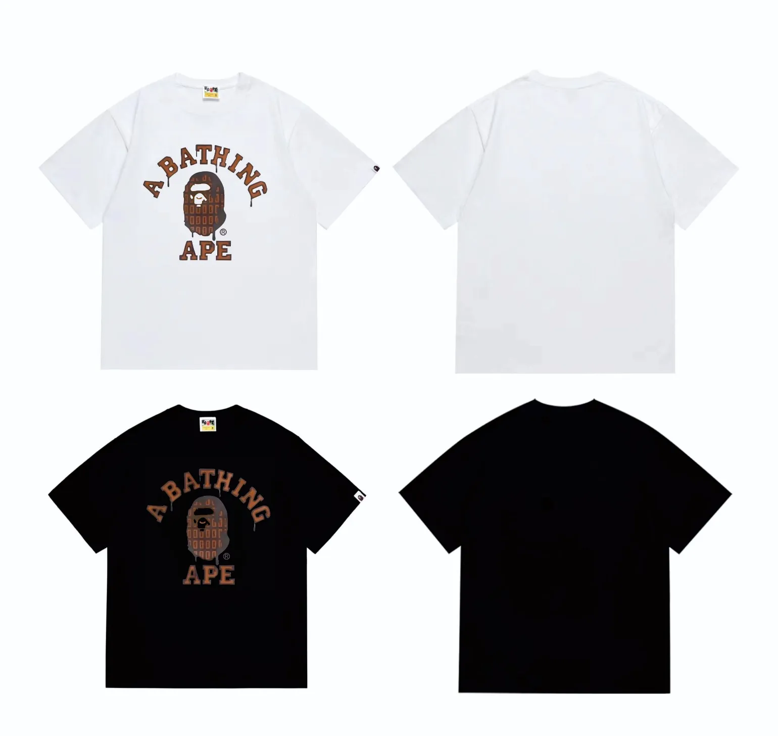 SC267#p110💰 (Top version) BAPE chocolate ape head pattern round neck short-sleeved T-shirt Made of 260 grams of high-quality high-weave pure cotton fabric, double yarn combed, soft texture and no pilling Imported environmentally friendly printing glue, bright and three-dimensional pattern, quality 💥Same style for men and women, the upper body is fashionable Color: black white Size: S M L XL XXL