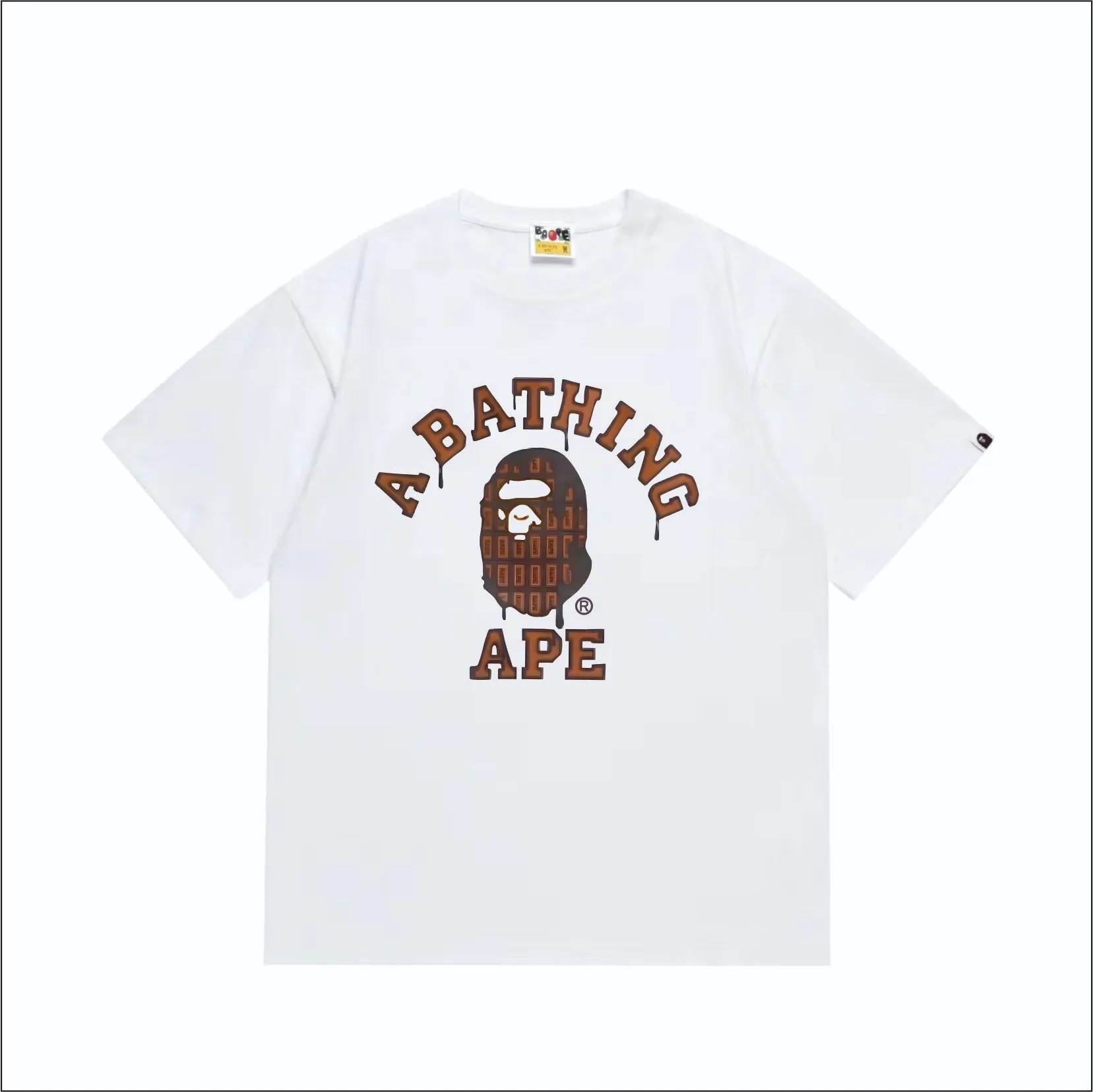 SC267#p110💰 (Top version) BAPE chocolate ape head pattern round neck short-sleeved T-shirt Made of 260 grams of high-quality high-weave pure cotton fabric, double yarn combed, soft texture and no pilling Imported environmentally friendly printing glue, bright and three-dimensional pattern, quality 💥Same style for men and women, the upper body is fashionable Color: black white Size: S M L XL XXL