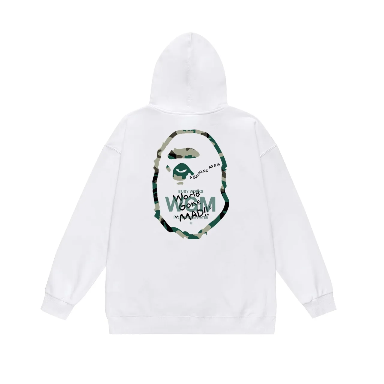 Model No. SC641# Terry p160 plus velvet p180💰 (top version) BAPE WOODLAND CAMO WGM forest camouflage ape letter printed hooded sweatshirt. Made of 380g large terry 430g silver fox velvet (drop shoulder large version) fabric. The texture is soft and non-pilling. Imported environmentally friendly printing glue. The pattern is bright and three-dimensional. Quality💥Same style for men and women. The upper body is trendy. Color: black white gray Size: S M L XL XXL