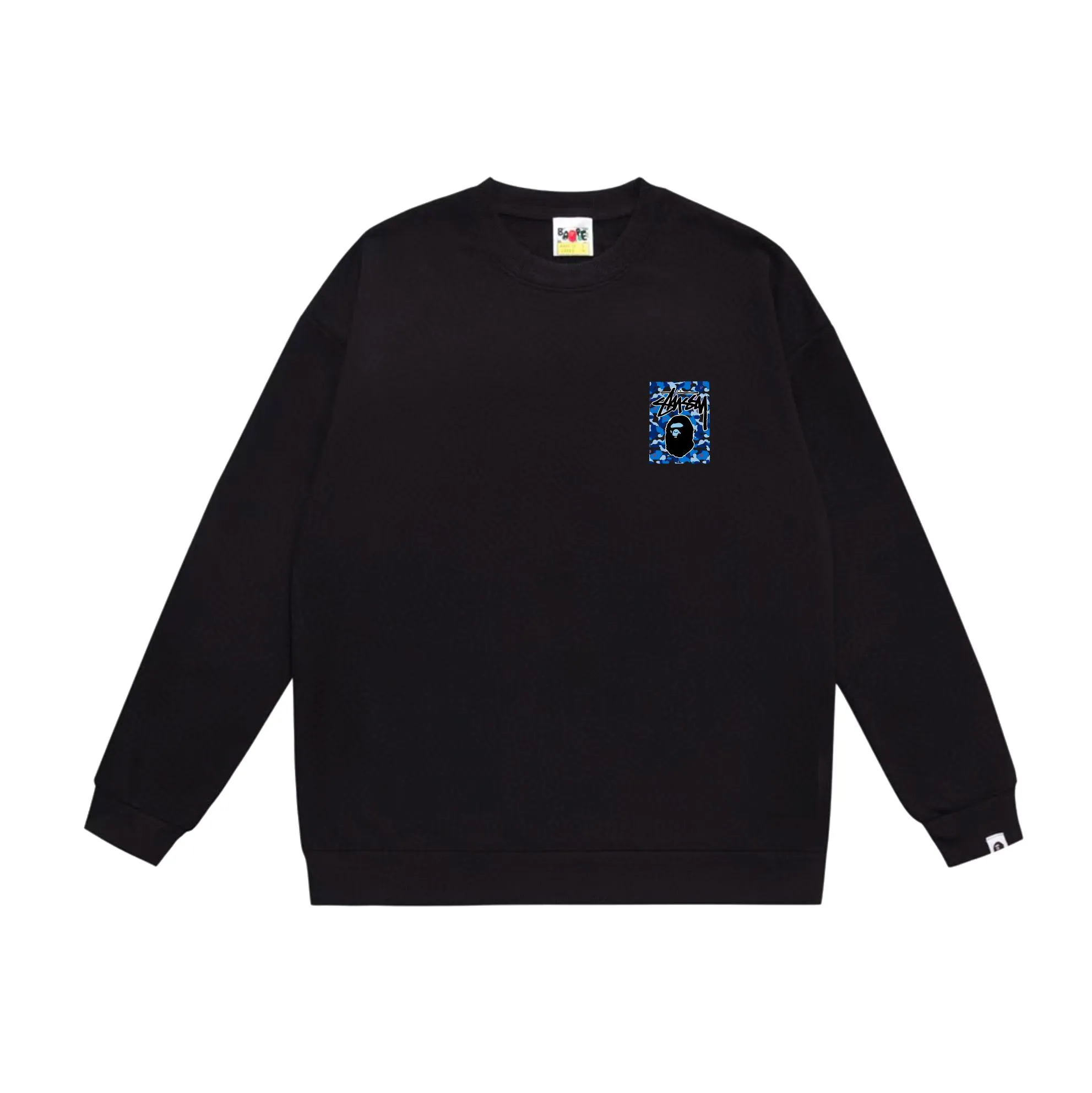 P150 model number SC503# terry 75 plus velvet 80 (top version) BAPE×STUSSY co-branded Stussy letter round neck sweatshirt Made of 350g large terry (drop shoulder large version) fabric, soft and non-pilling, imported environmentally friendly printing glue, bright and three-dimensional pattern, quality 💥Same style for men and women, the upper body is trendy Color: black, blue and white, white, blue and white, gray, blue and white, black, blue and black, white, blue and black, gray, blue and black Size: S M L XL XXL