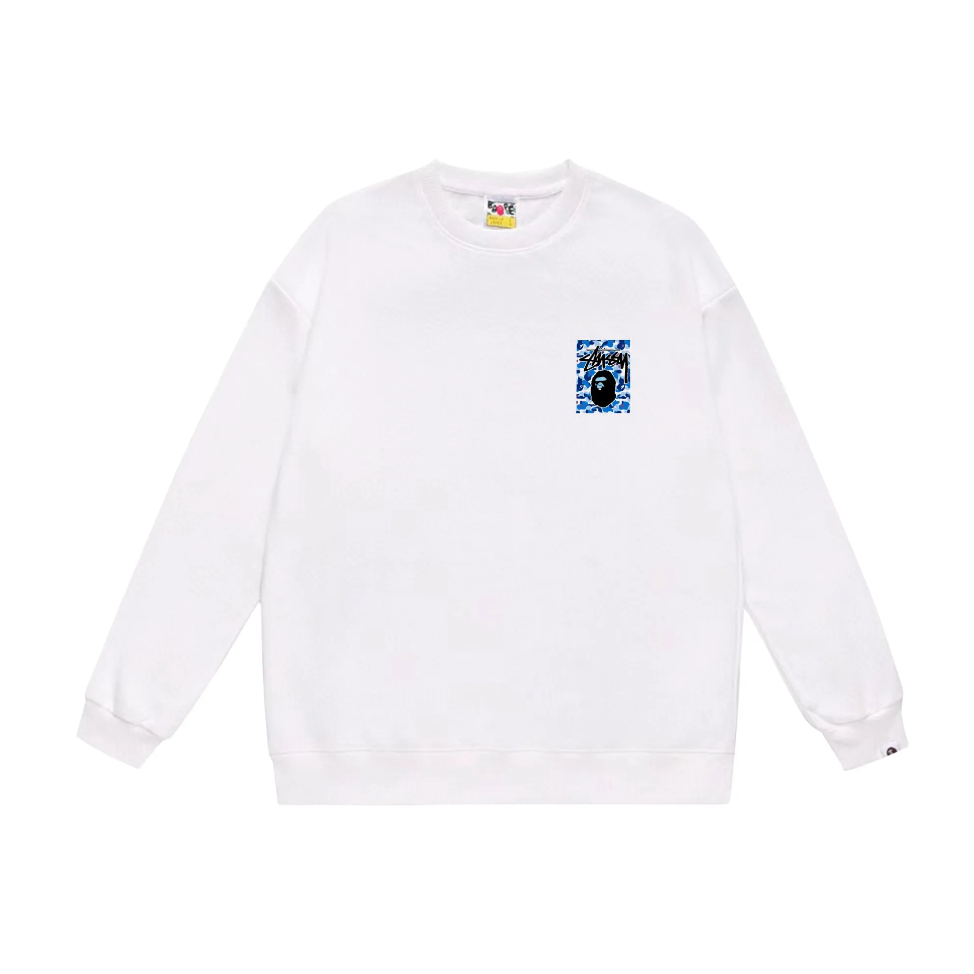 P150 model number SC503# terry 75 plus velvet 80 (top version) BAPE×STUSSY co-branded Stussy letter round neck sweatshirt Made of 350g large terry (drop shoulder large version) fabric, soft and non-pilling, imported environmentally friendly printing glue, bright and three-dimensional pattern, quality 💥Same style for men and women, the upper body is trendy Color: black, blue and white, white, blue and white, gray, blue and white, black, blue and black, white, blue and black, gray, blue and black Size: S M L XL XXL
