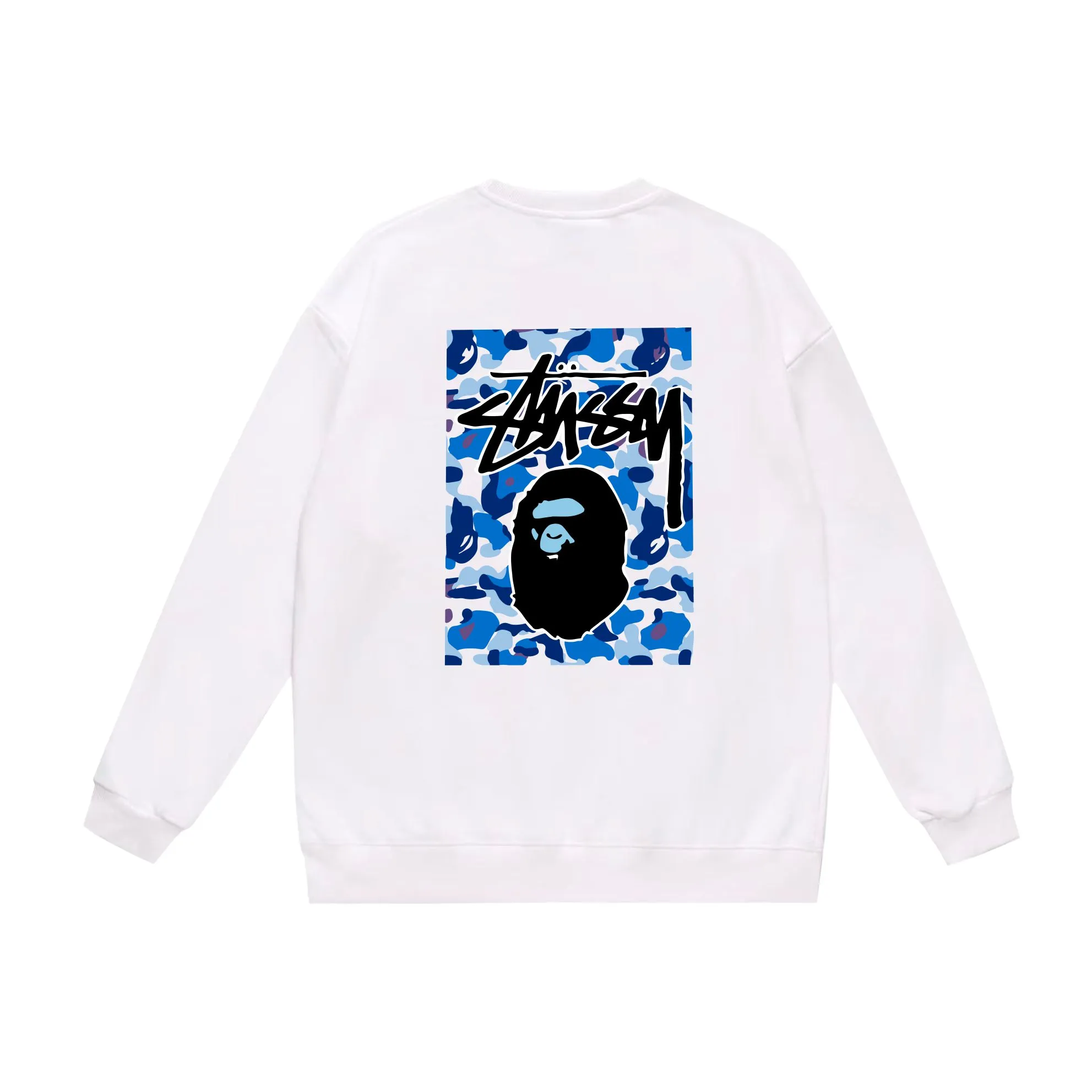 P150 model number SC503# terry 75 plus velvet 80 (top version) BAPE×STUSSY co-branded Stussy letter round neck sweatshirt Made of 350g large terry (drop shoulder large version) fabric, soft and non-pilling, imported environmentally friendly printing glue, bright and three-dimensional pattern, quality 💥Same style for men and women, the upper body is trendy Color: black, blue and white, white, blue and white, gray, blue and white, black, blue and black, white, blue and black, gray, blue and black Size: S M L XL XXL