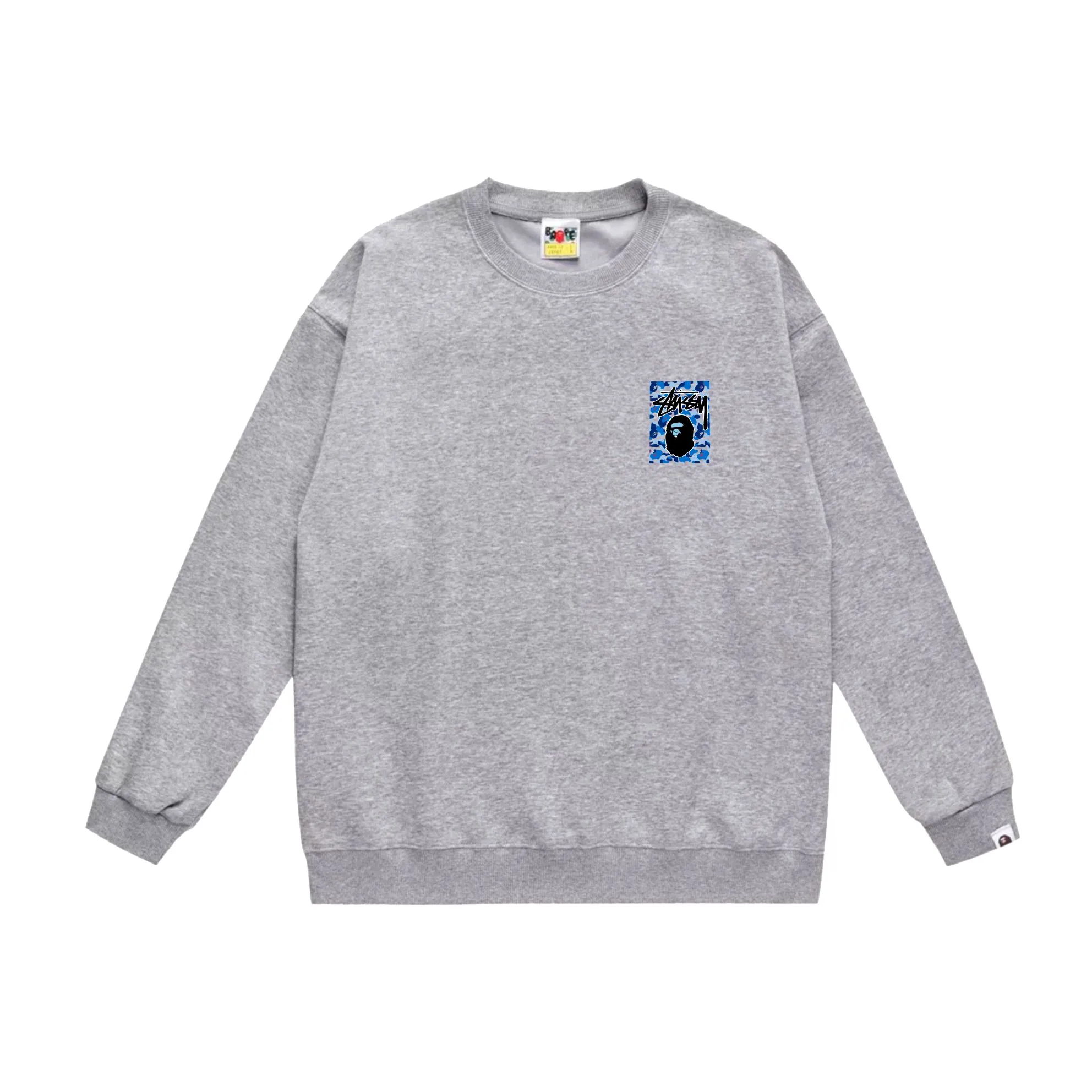 P150 model number SC503# terry 75 plus velvet 80 (top version) BAPE×STUSSY co-branded Stussy letter round neck sweatshirt Made of 350g large terry (drop shoulder large version) fabric, soft and non-pilling, imported environmentally friendly printing glue, bright and three-dimensional pattern, quality 💥Same style for men and women, the upper body is trendy Color: black, blue and white, white, blue and white, gray, blue and white, black, blue and black, white, blue and black, gray, blue and black Size: S M L XL XXL