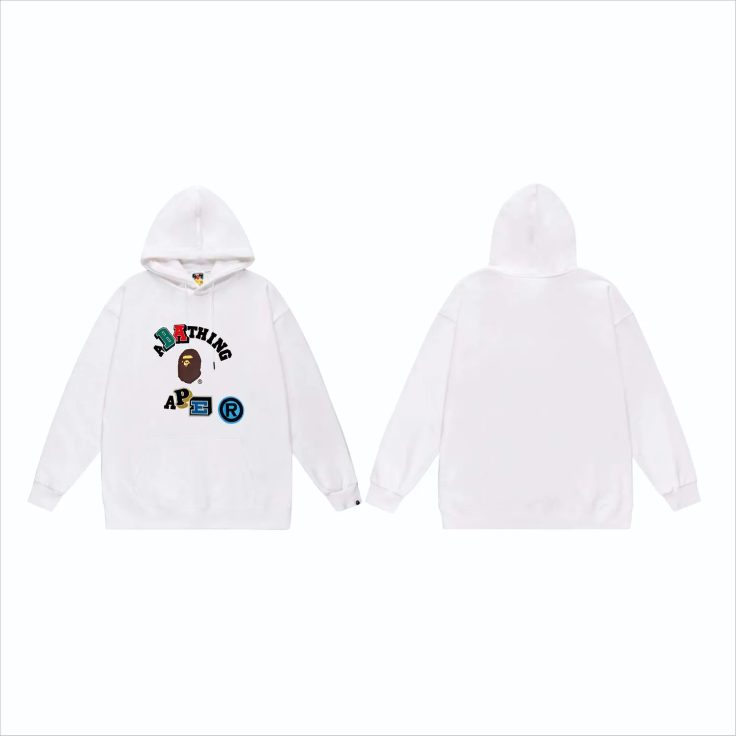 P160 model number SC844# terry 80 plus velvet 90 (top version) BAPE colorful letter ape head letter print pattern hooded sweatshirt. Made of 380g large terry (drop shoulder large version) fabric. The texture is soft and non-pilling. Imported environmentally friendly printing glue. The pattern is bright and three-dimensional. Quality 💥Same style for men and women. The upper body is trendy. Color: black white gray Size: S M L XL XXL