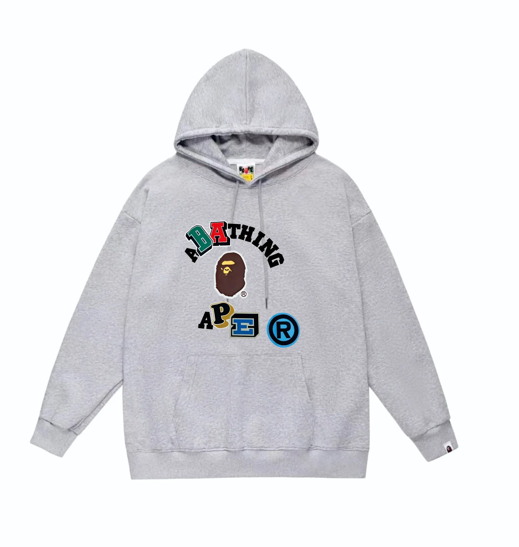 P160 model number SC844# terry 80 plus velvet 90 (top version) BAPE colorful letter ape head letter print pattern hooded sweatshirt. Made of 380g large terry (drop shoulder large version) fabric. The texture is soft and non-pilling. Imported environmentally friendly printing glue. The pattern is bright and three-dimensional. Quality 💥Same style for men and women. The upper body is trendy. Color: black white gray Size: S M L XL XXL