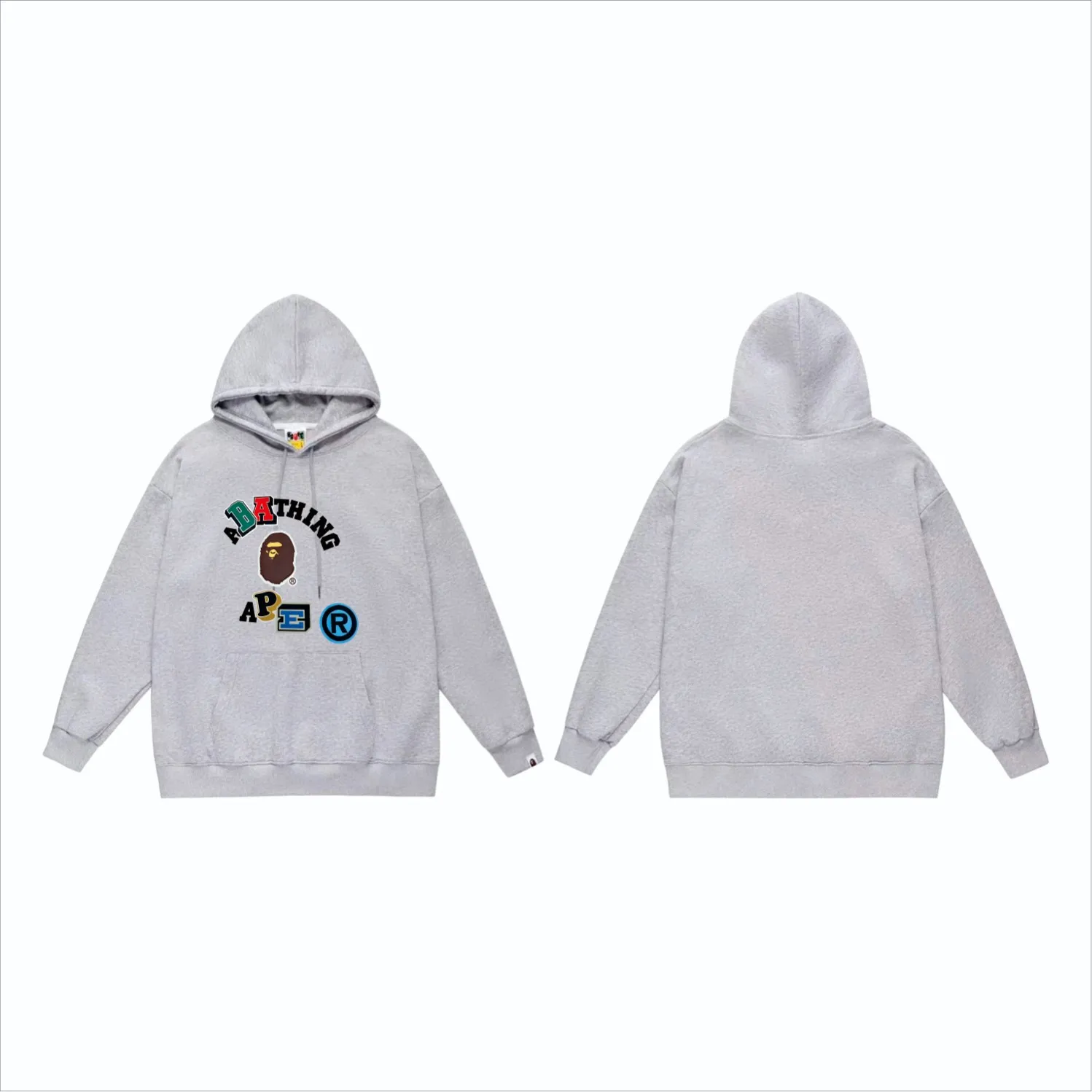 P160 model number SC844# terry 80 plus velvet 90 (top version) BAPE colorful letter ape head letter print pattern hooded sweatshirt. Made of 380g large terry (drop shoulder large version) fabric. The texture is soft and non-pilling. Imported environmentally friendly printing glue. The pattern is bright and three-dimensional. Quality 💥Same style for men and women. The upper body is trendy. Color: black white gray Size: S M L XL XXL