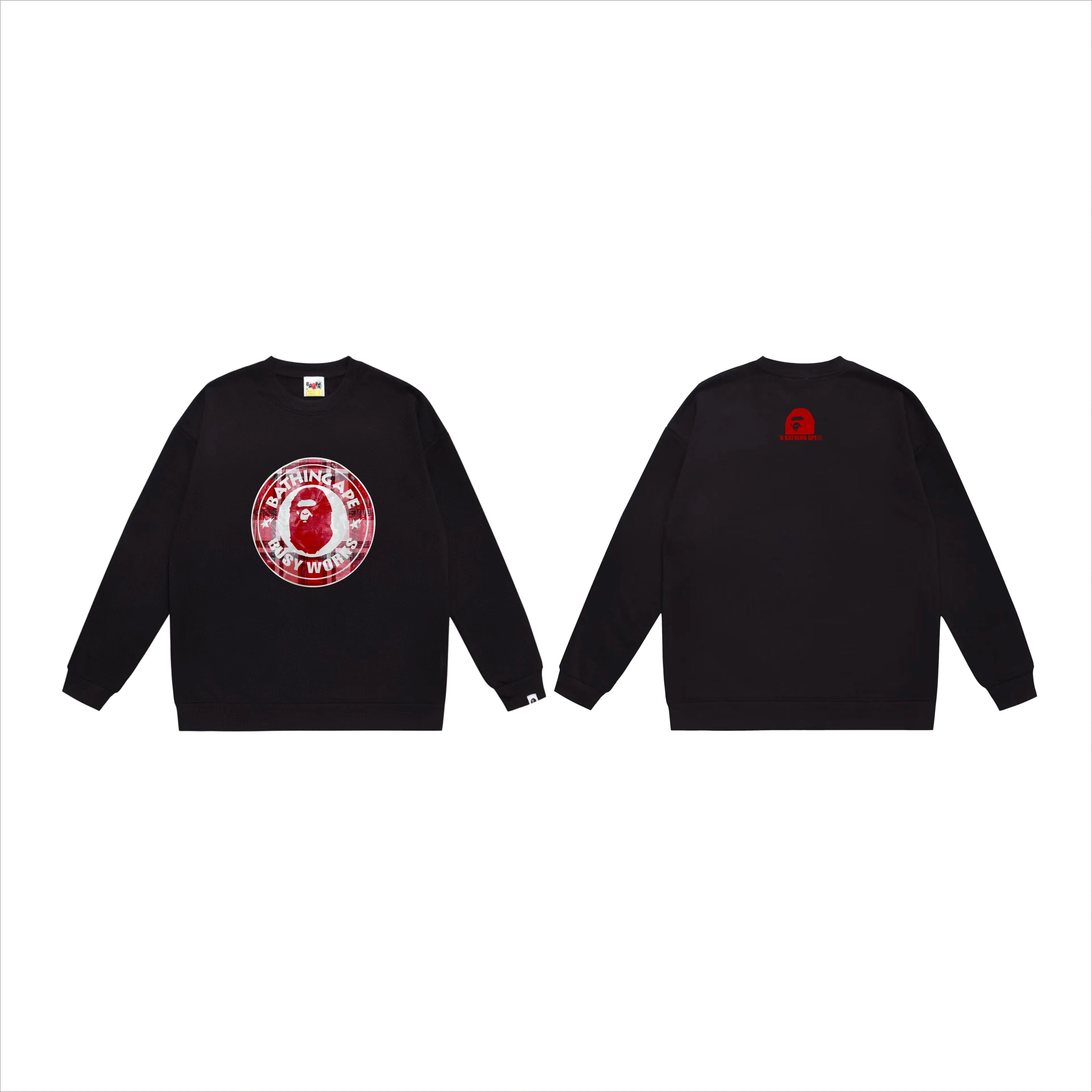 P170 model number SC547# terry 80 plus velvet 85 (top version) BAPE STA medallion plaid ape head print pattern round neck sweatshirt Made of 350 grams of large terry (drop shoulder large version) fabric, soft texture and no pilling Imported environmentally friendly printing glue The pattern is bright and three-dimensional Quality 💥Same style for men and women The upper body is trendy Color: black white gray Size: S M L XL XXL