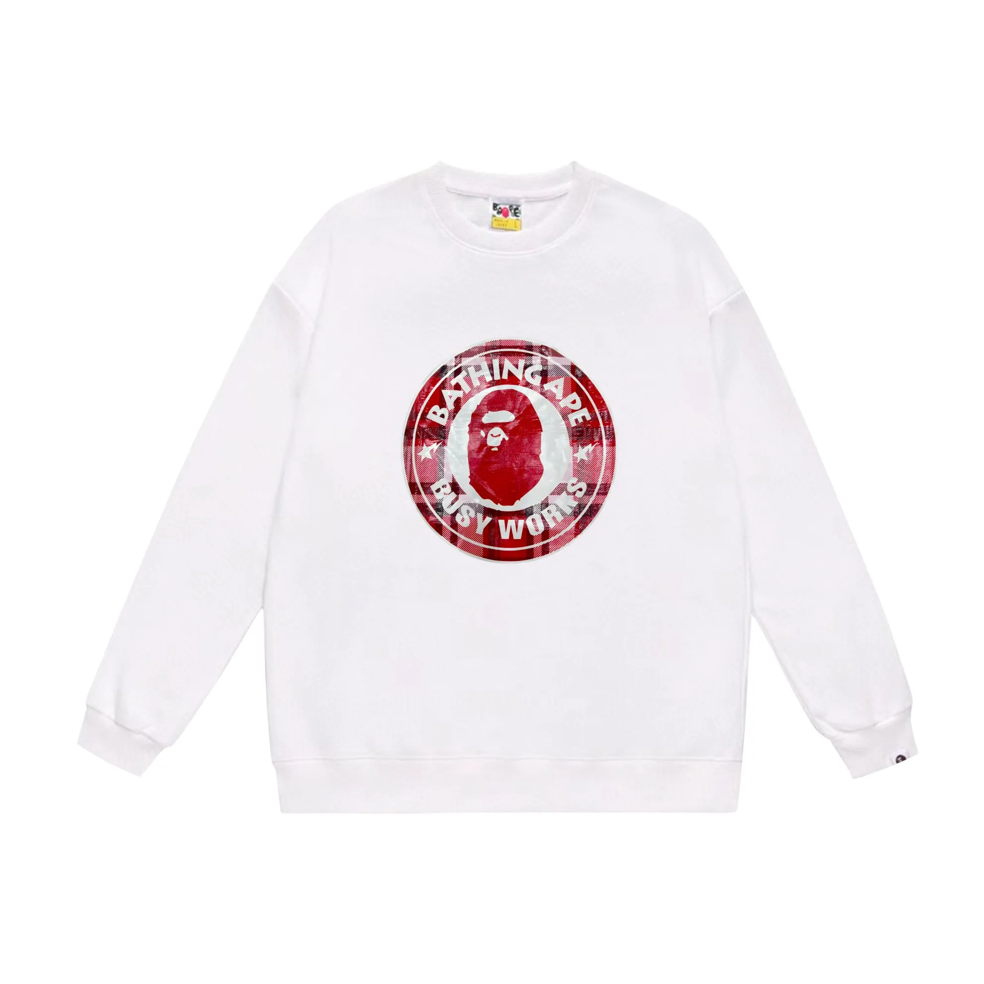 P170 model number SC547# terry 80 plus velvet 85 (top version) BAPE STA medallion plaid ape head print pattern round neck sweatshirt Made of 350 grams of large terry (drop shoulder large version) fabric, soft texture and no pilling Imported environmentally friendly printing glue The pattern is bright and three-dimensional Quality 💥Same style for men and women The upper body is trendy Color: black white gray Size: S M L XL XXL