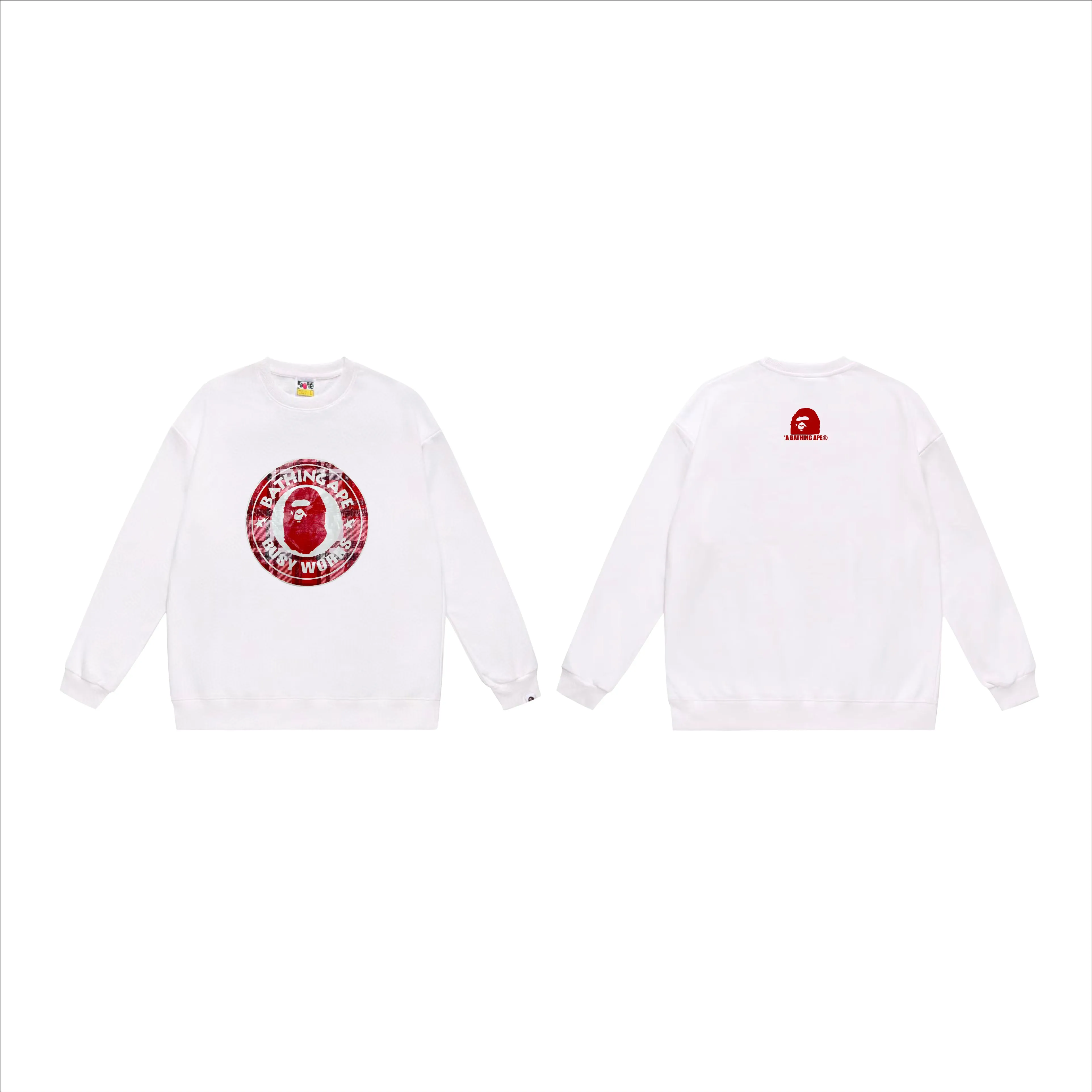 P170 model number SC547# terry 80 plus velvet 85 (top version) BAPE STA medallion plaid ape head print pattern round neck sweatshirt Made of 350 grams of large terry (drop shoulder large version) fabric, soft texture and no pilling Imported environmentally friendly printing glue The pattern is bright and three-dimensional Quality 💥Same style for men and women The upper body is trendy Color: black white gray Size: S M L XL XXL