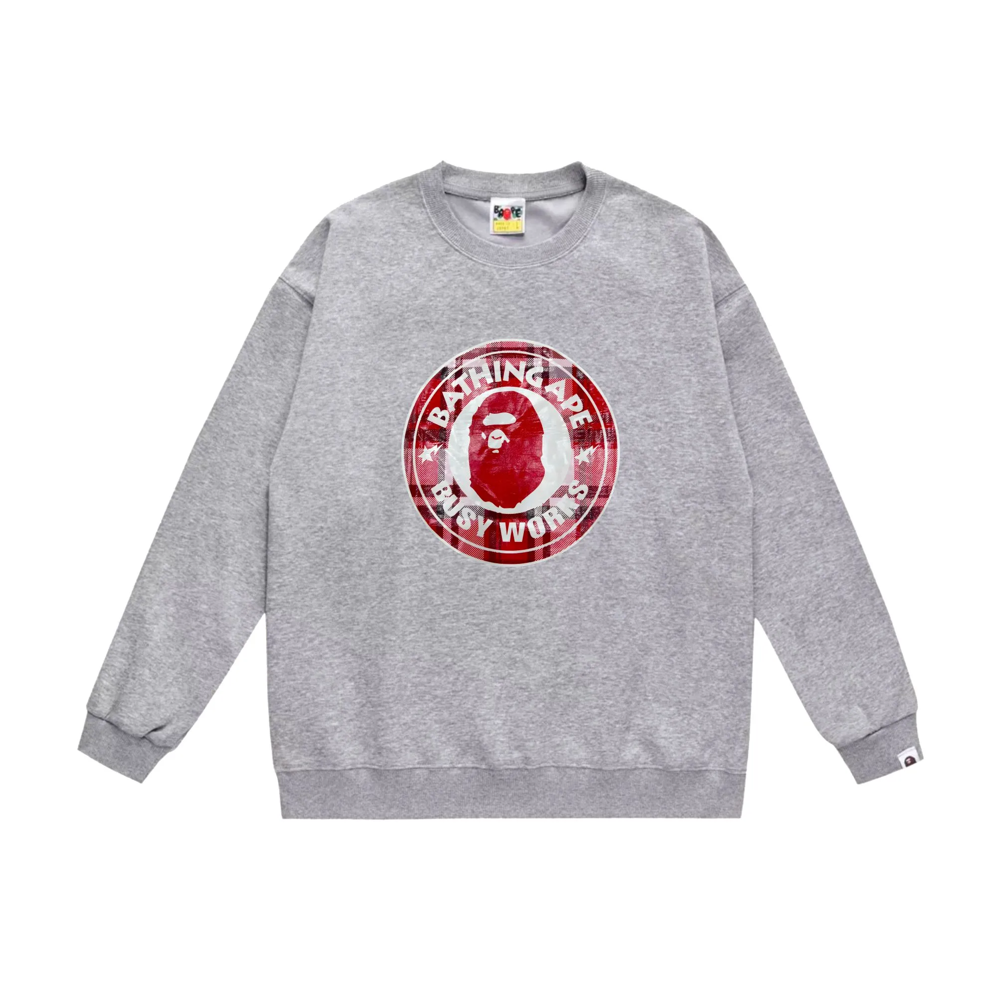 P170 model number SC547# terry 80 plus velvet 85 (top version) BAPE STA medallion plaid ape head print pattern round neck sweatshirt Made of 350 grams of large terry (drop shoulder large version) fabric, soft texture and no pilling Imported environmentally friendly printing glue The pattern is bright and three-dimensional Quality 💥Same style for men and women The upper body is trendy Color: black white gray Size: S M L XL XXL