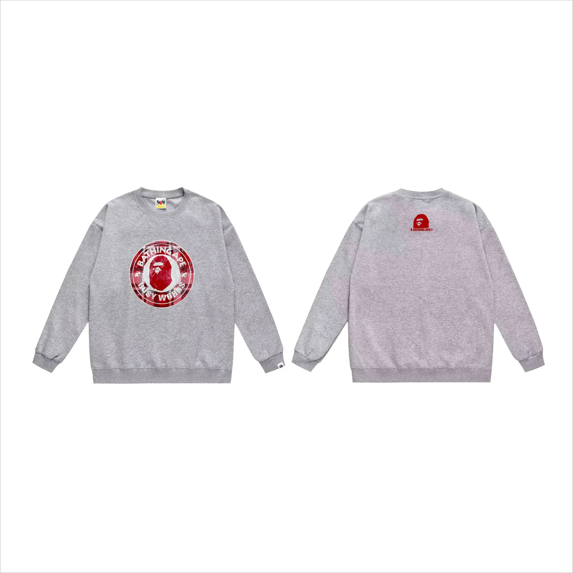 P170 model number SC547# terry 80 plus velvet 85 (top version) BAPE STA medallion plaid ape head print pattern round neck sweatshirt Made of 350 grams of large terry (drop shoulder large version) fabric, soft texture and no pilling Imported environmentally friendly printing glue The pattern is bright and three-dimensional Quality 💥Same style for men and women The upper body is trendy Color: black white gray Size: S M L XL XXL