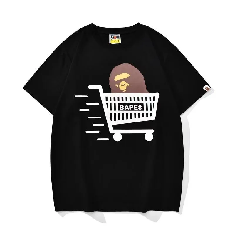 P110 001183 bape ape head print short-sleeved T-shirt, same style for men and women, size smlxlxxl, black and white