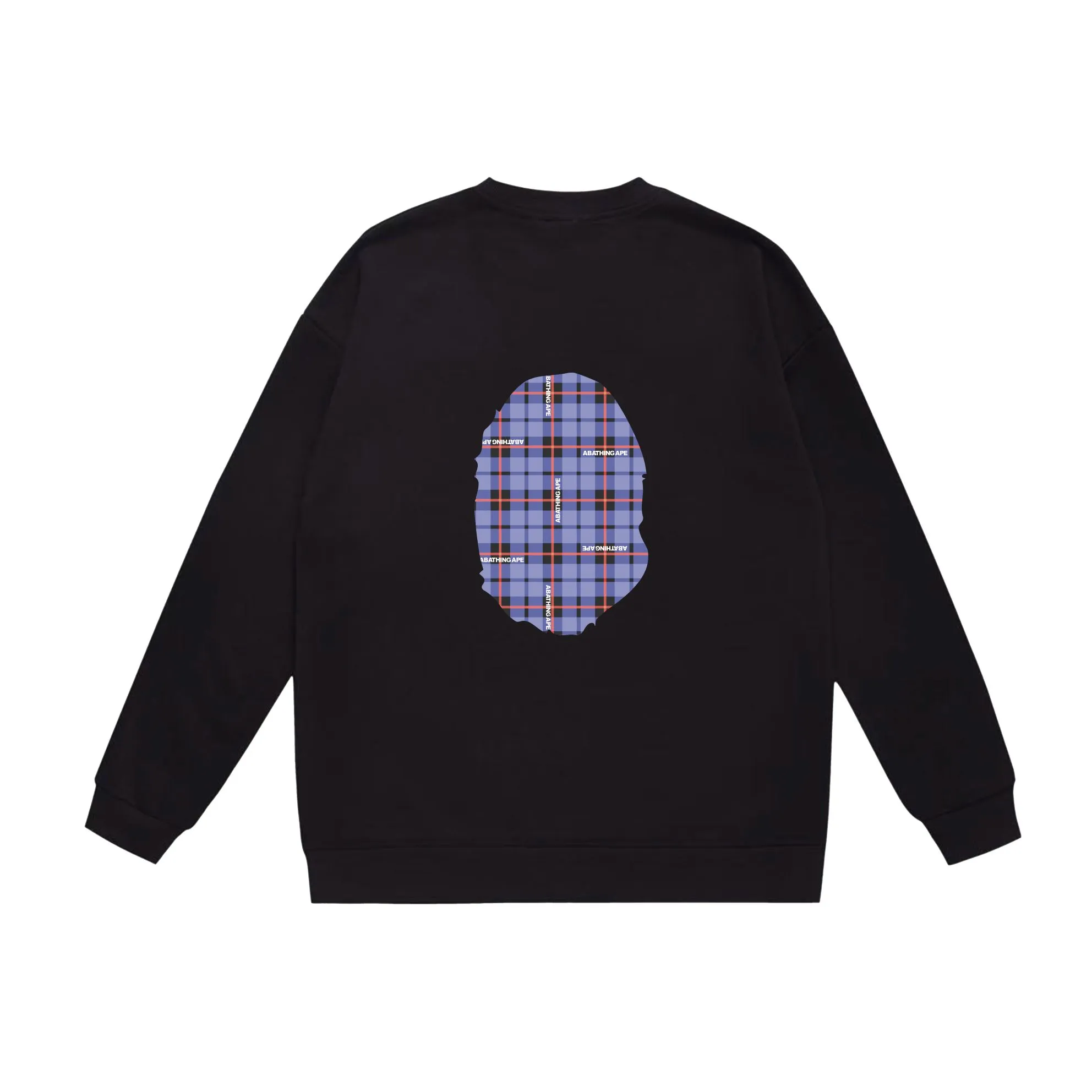 P150 model number SC525# terry 75 plus velvet 80 (top version) BAPE ape head plaid pattern printed round neck sweatshirt Made of 350g large terry (drop shoulder large version) fabric, soft and non-pilling, imported environmentally friendly printing glue, bright and three-dimensional pattern, quality 💥Same style for men and women, the upper body is fashionable Color: black white gray Size: S M L XL XXL