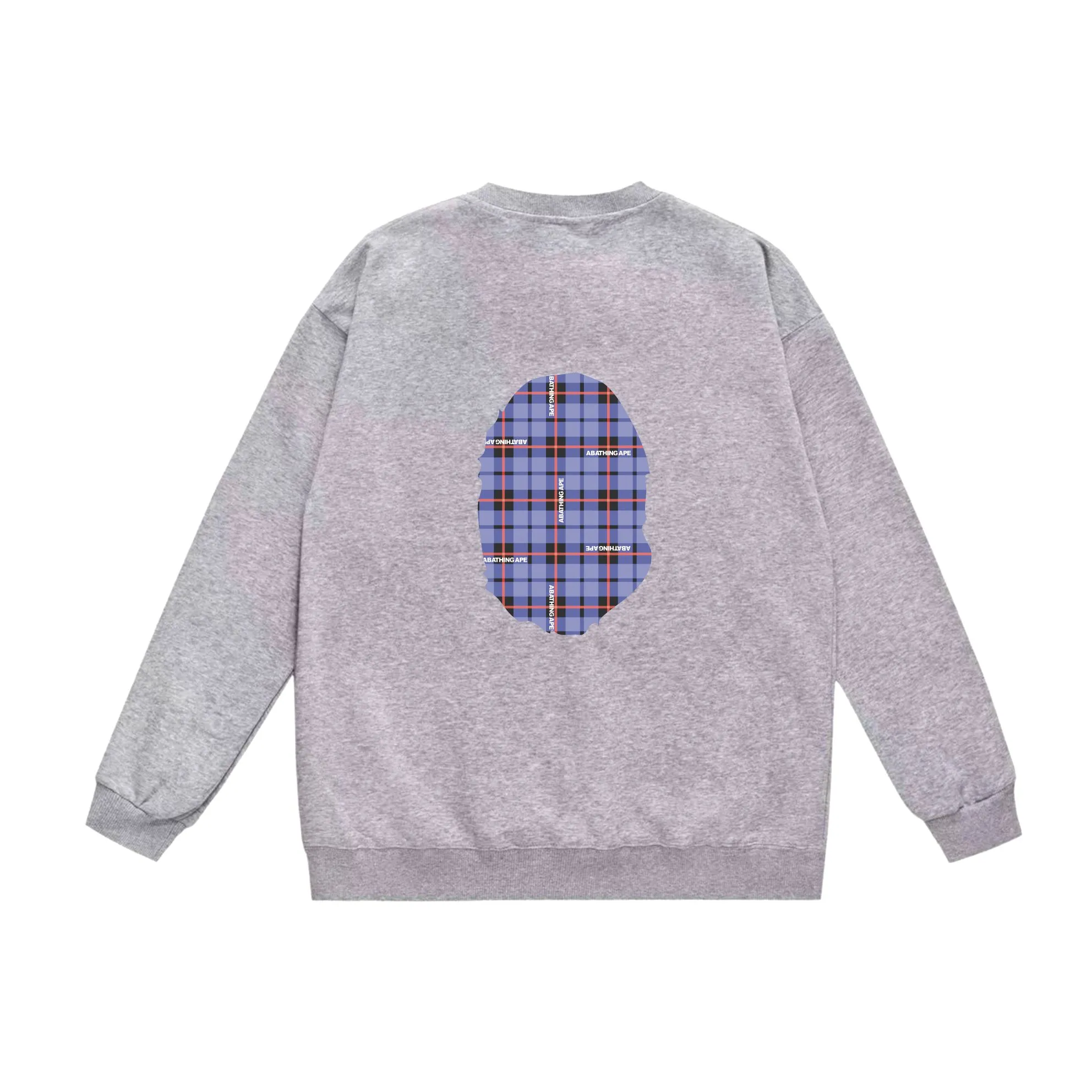 P150 model number SC525# terry 75 plus velvet 80 (top version) BAPE ape head plaid pattern printed round neck sweatshirt Made of 350g large terry (drop shoulder large version) fabric, soft and non-pilling, imported environmentally friendly printing glue, bright and three-dimensional pattern, quality 💥Same style for men and women, the upper body is fashionable Color: black white gray Size: S M L XL XXL