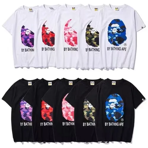 SC155#p110💰 (top version) BAPE multi-color ape head pattern printed short-sleeved T-shirt Made of 260 grams of high-quality high-weave pure cotton fabric, double yarn combed, soft texture and no pilling Imported environmentally friendly printing glue, bright and three-dimensional pattern, quality 💥Same style for men and women, the upper body is fashionable Color: black white Size: S M L XL XXL